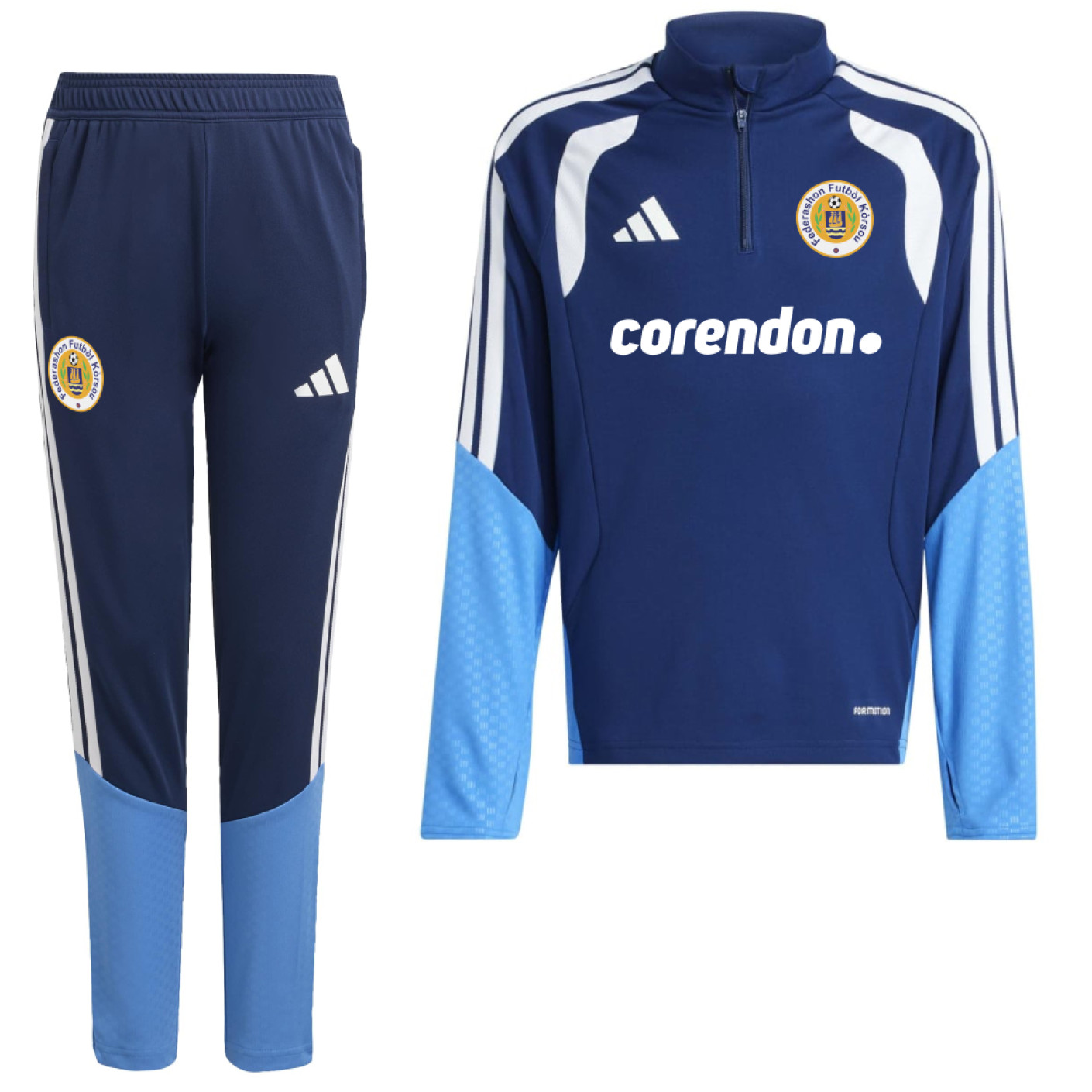 Survêtement adidas FFK Curaçao 1/4-Zip 2026-2028 Sponsors, bleu foncé, pour enfants