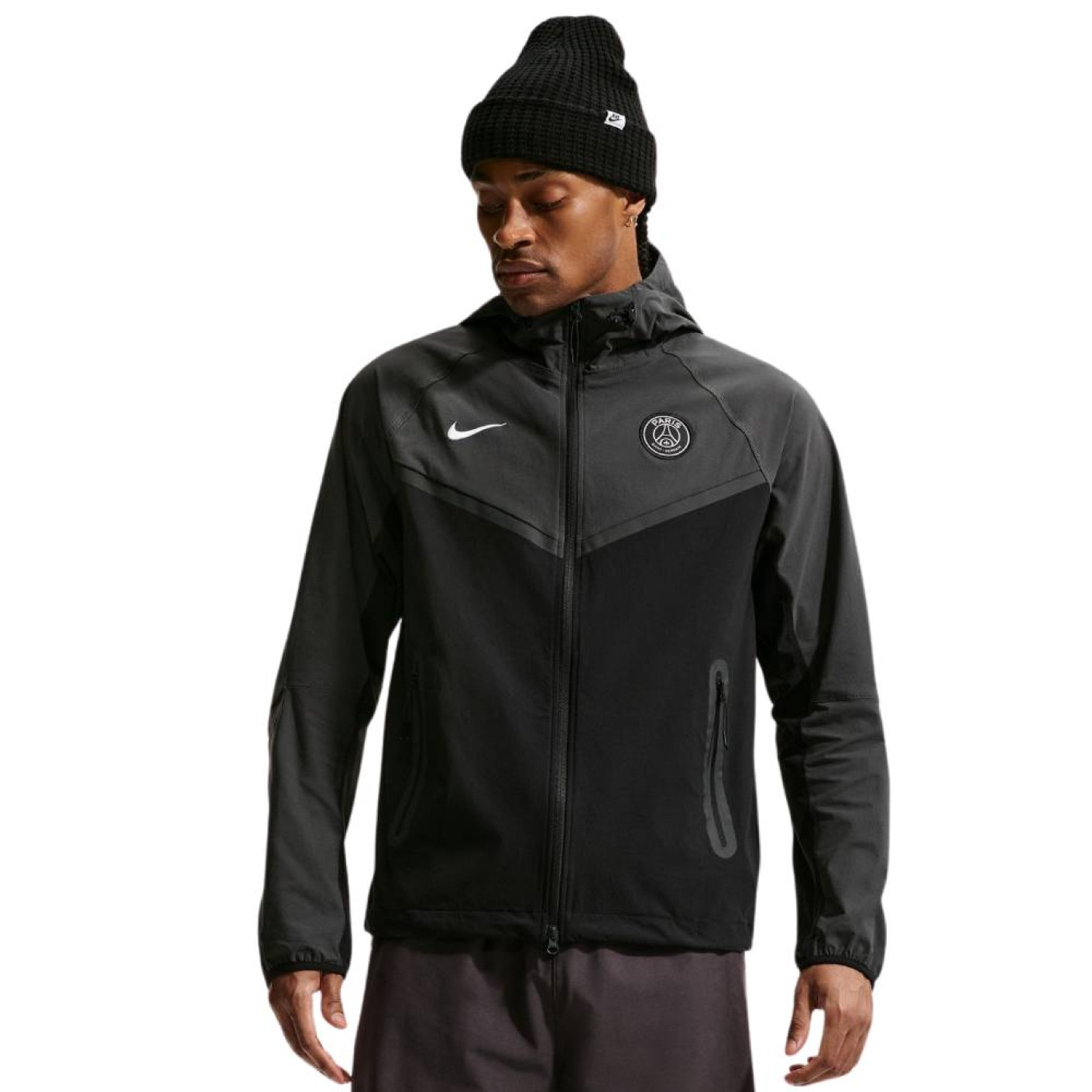 Veste Windrunner Nike Paris Saint-Germain Tech tissée noir gris foncé blanc