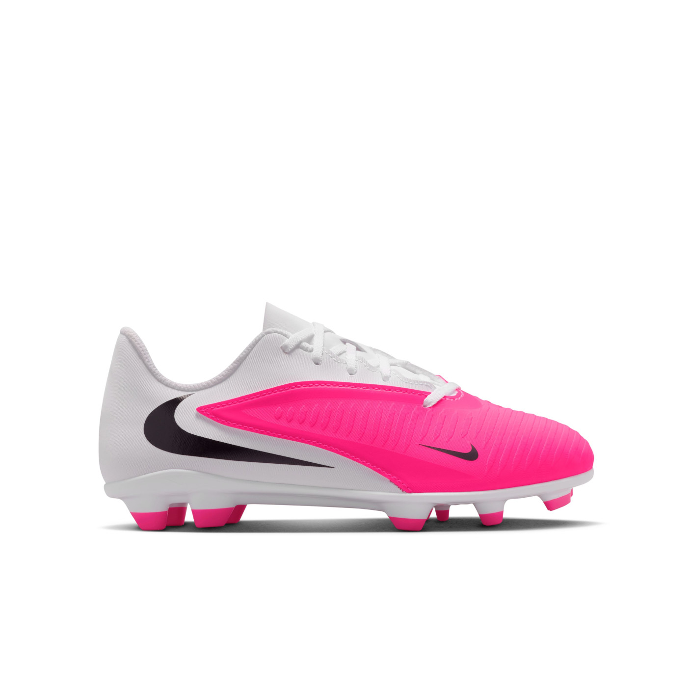 Nike Phantom 6 Low Club Gazon Naturel Artificiel Chaussures de Foot (MG) Enfants Blanc Rose Vif Noir