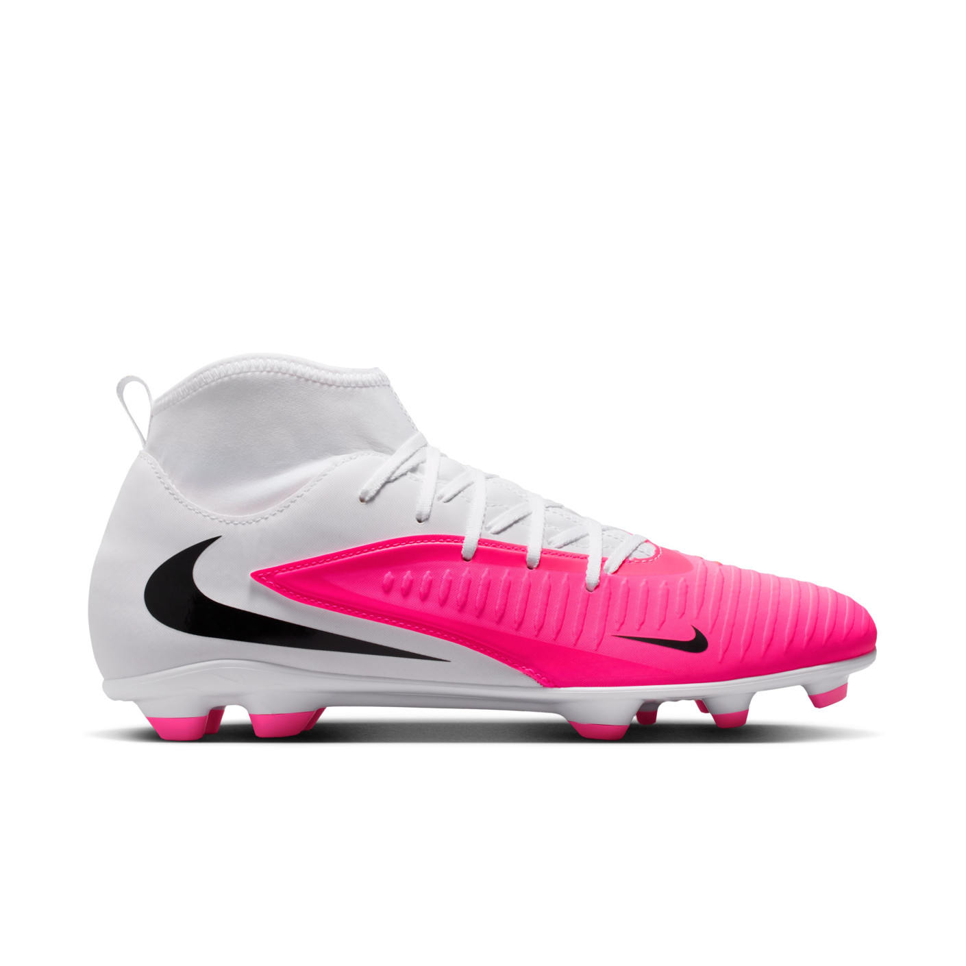 Nike Phantom 6 High Club Gazon Naturel Artificiel Chaussures de Foot (MG) Blanc Rose Vif Noir