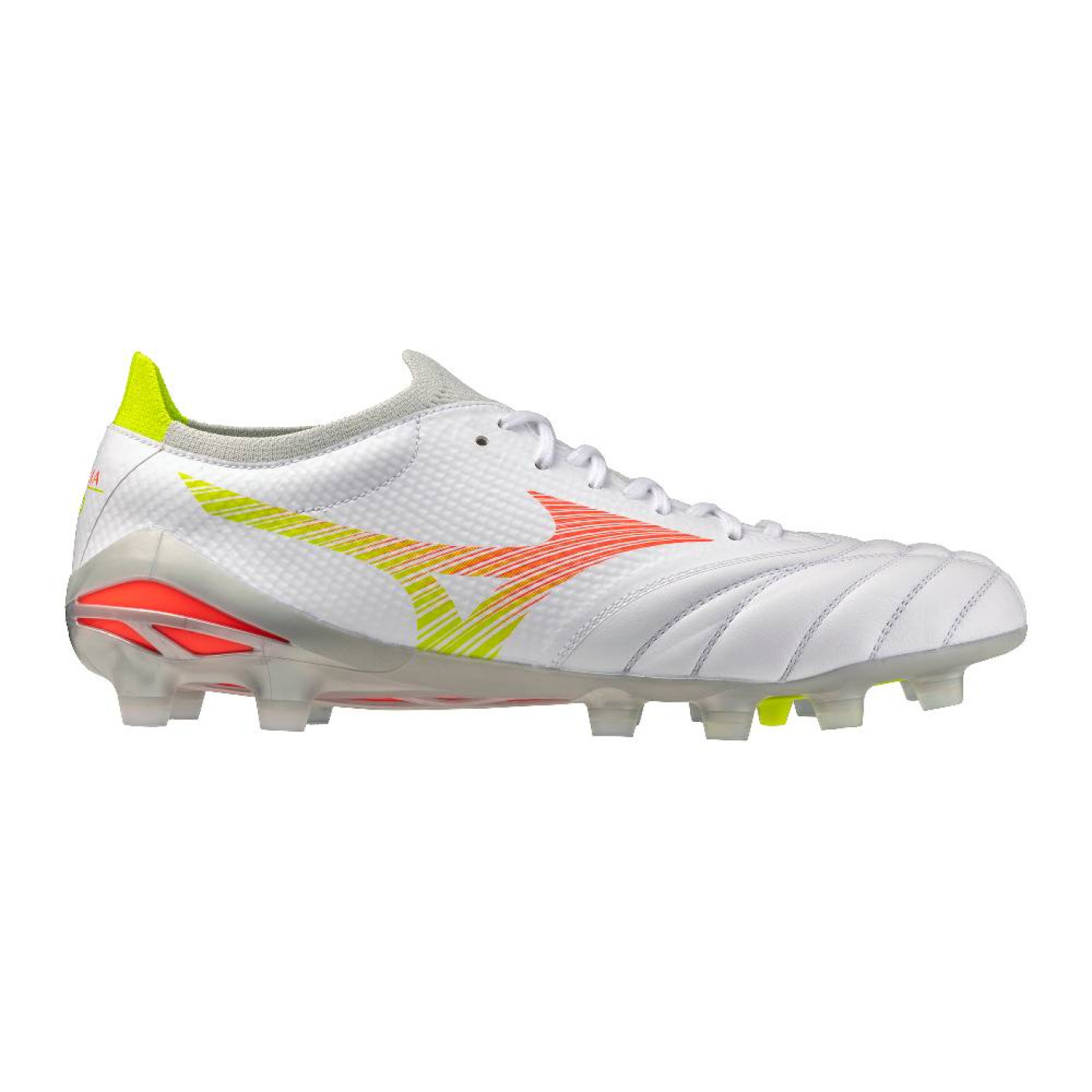 Mizuno Morelia Neo V Beta Pro Gras Voetbalschoenen (FG) Wit Oranje Limoen