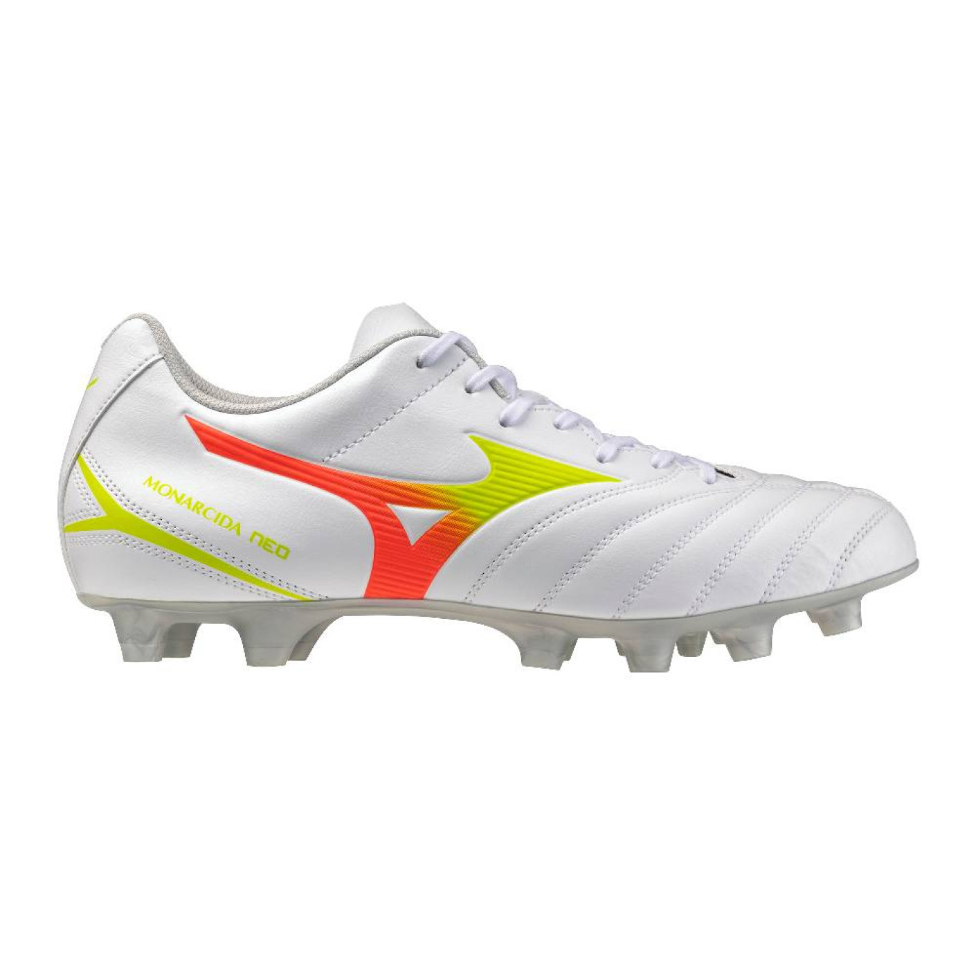 Mizuno Monarcida Neo III Select Gazon Naturel Chaussures de Foot (FG) Blanc Lime Orange