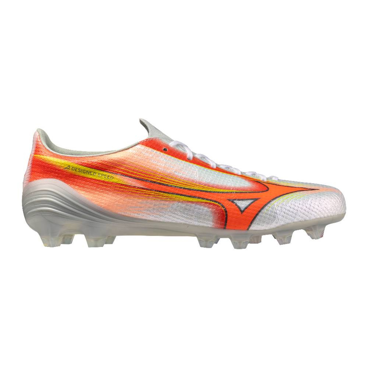 Mizuno Alpha III Japan Gazon Naturel Chaussures de Foot (FG) Blanc Orange Lime
