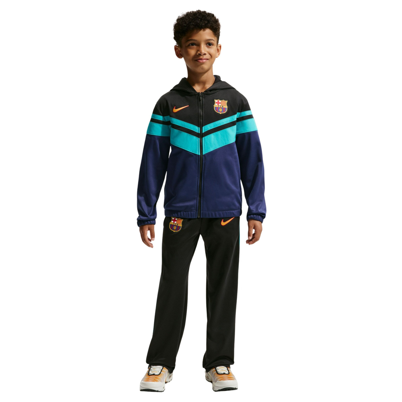 Survêtement Nike FC Barcelona Sportswear 2026-2027 pour Enfants, noir, bleu foncé, bleu sarcelle, jaune doré