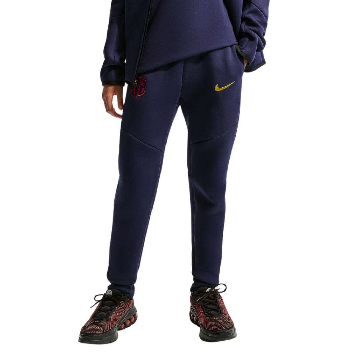 Pantalon de survêtement en polaire Nike FC Barcelona Tech 2026-2027 pour Enfants, bleu foncé, noir, jaune, rouge