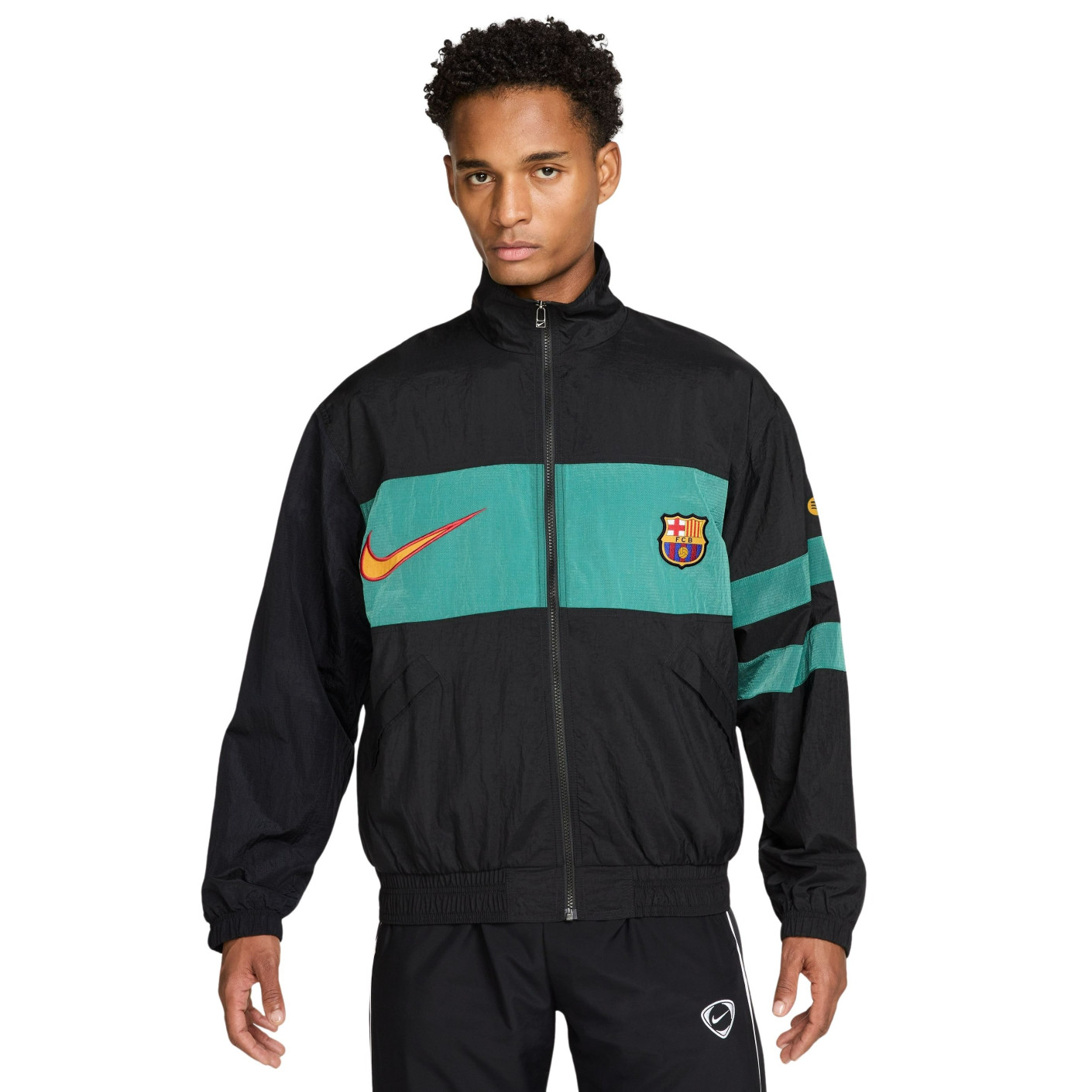 Veste d'entraînement tissée Nike FC Barcelona Repel 1996, noir, vert clair, jaune doré