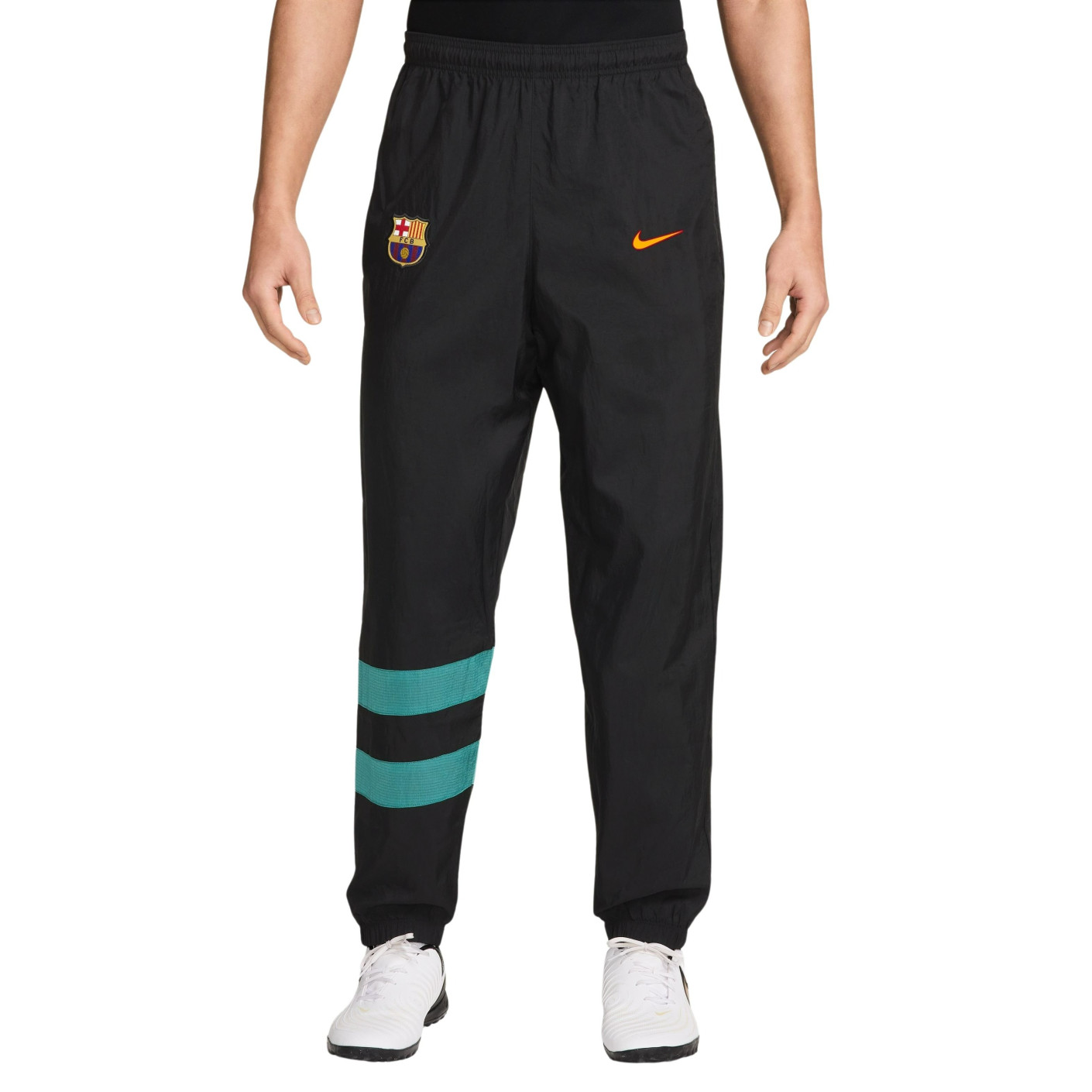 Nike FC Barcelona Repel Woven Trainingsbroek 1996 Zwart Lichtgroen Goudgeel