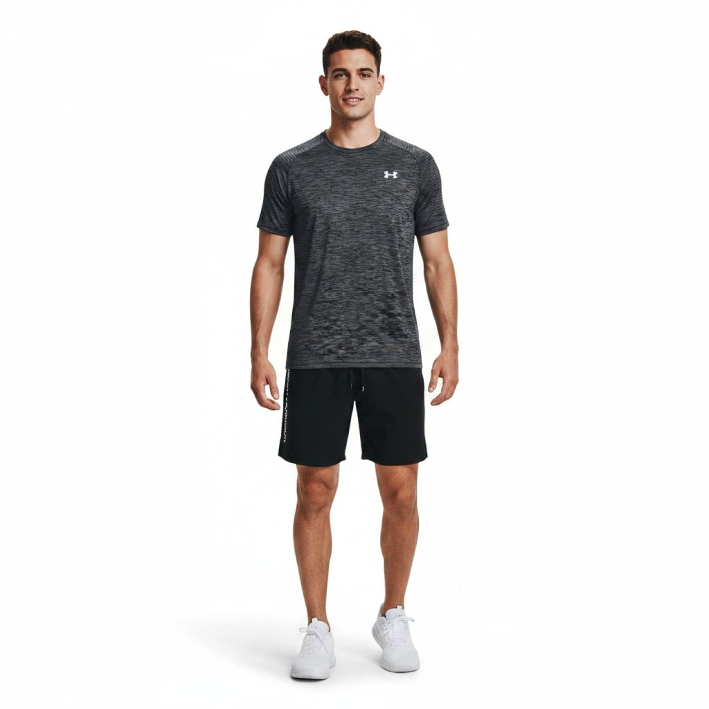 Ensemble d'entraînement texturé Under Armour Tech gris foncé noir blanc