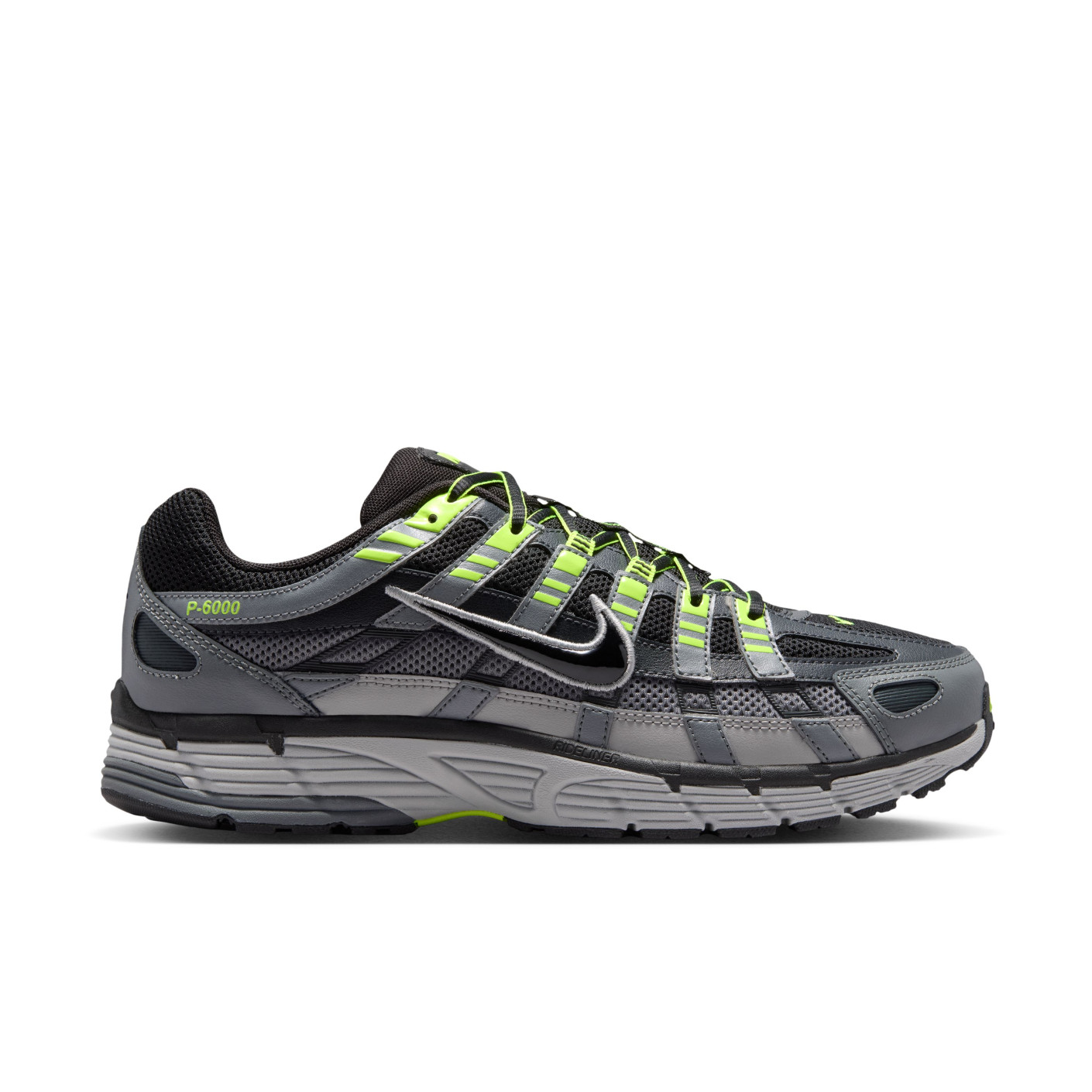 Nike P-6000 Baskets Noir Gris Argenté Métallique Jaune Néon