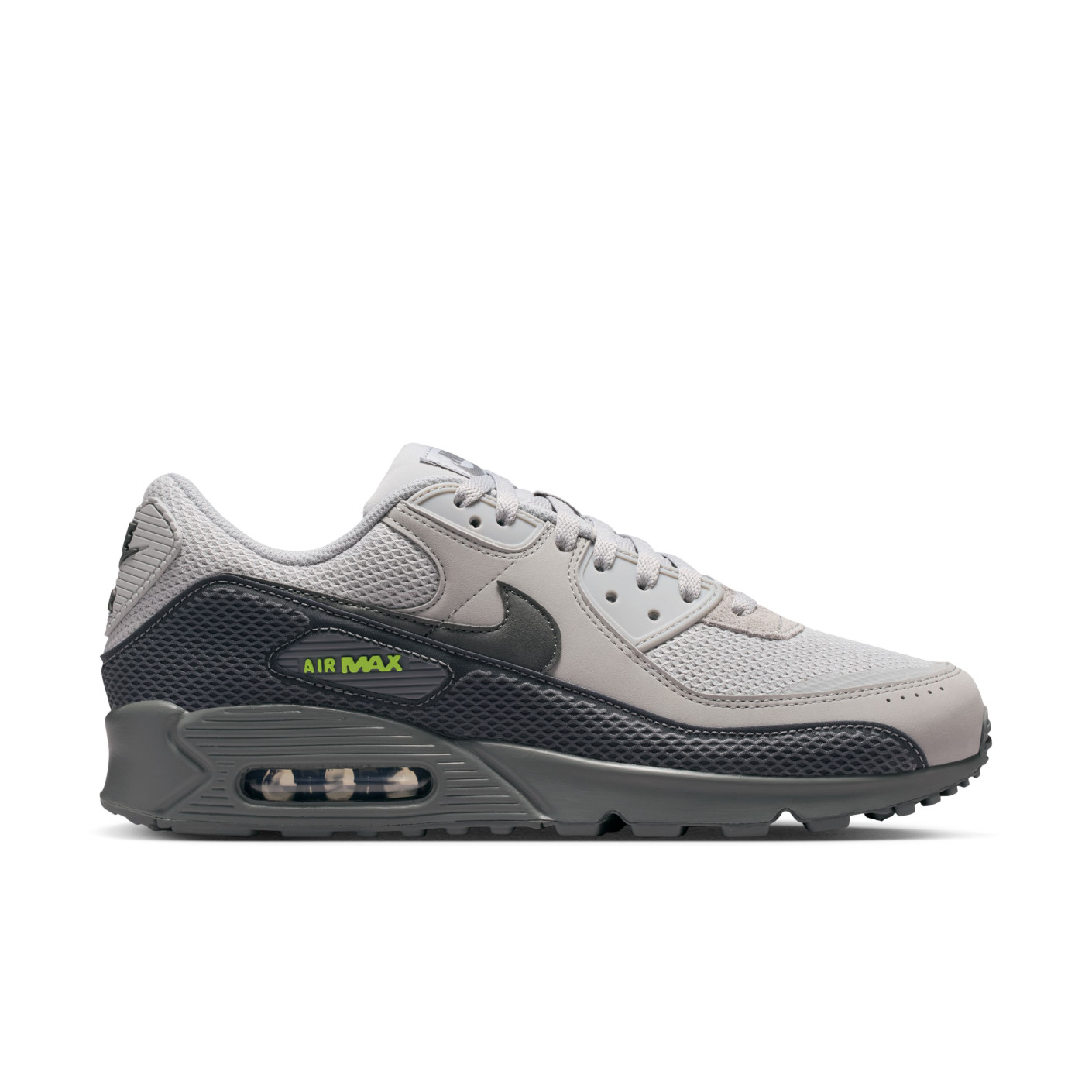 Nike Air Max 90 Premium Baskets Beige Noir Gris Foncé Vert Néon