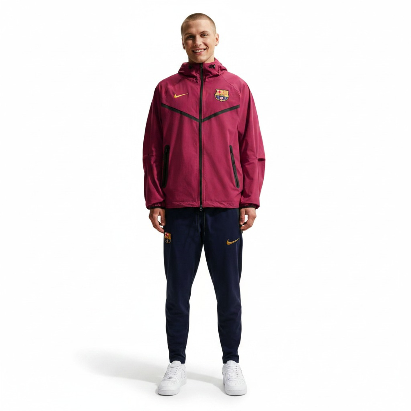Nike FC Barcelona Tech Woven Trainingspak Hooded Full-Zip 2026-2027 Rood Donkerblauw Geel
