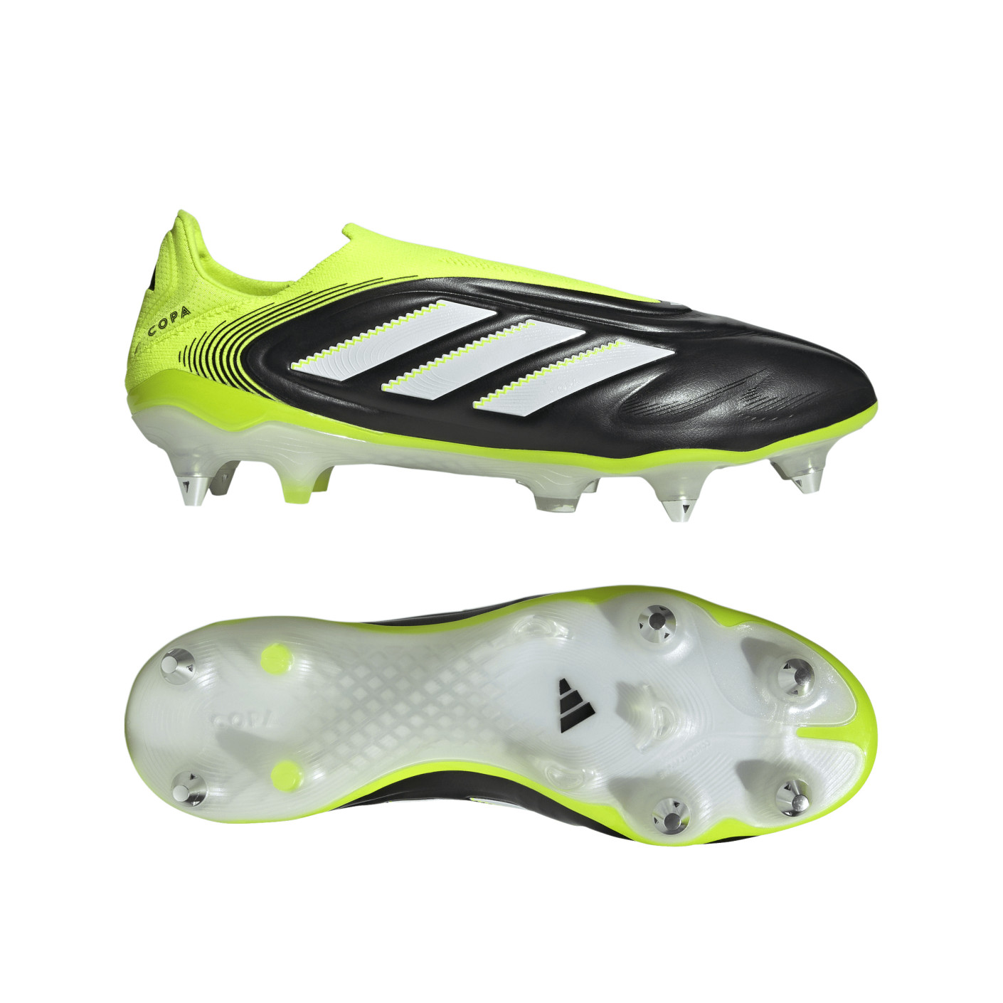 adidas Copa Pure III Elite Sans Lacets Crampons Vissés Chaussures de Foot (SG) Noir Blanc Jaune Néon