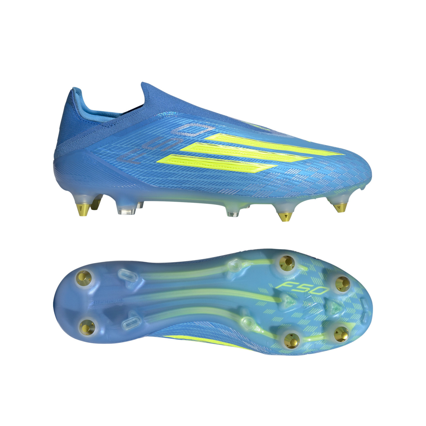 adidas F50 Elite Sans Lacets Crampons Vissés Chaussures de Foot (SG) Bleu Néon Jaune