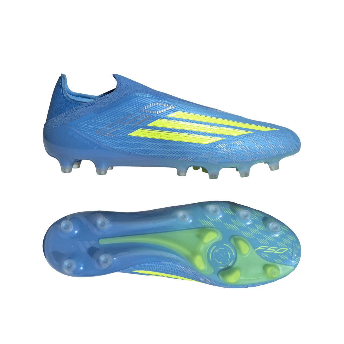 adidas F50 Elite Sans Lacets Gazon Artificiel Chaussures de Foot (AG) Bleu Néon Jaune