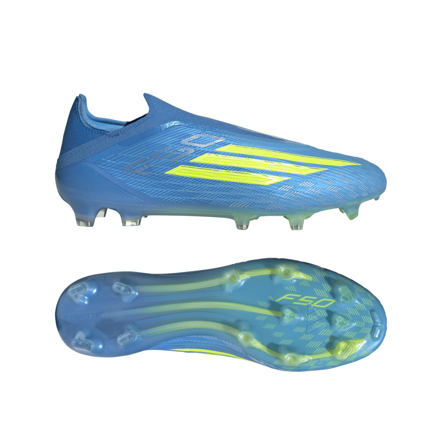 adidas F50 Elite Sans Lacets Gazon Naturel Chaussures de Foot (FG) Bleu Néon Jaune