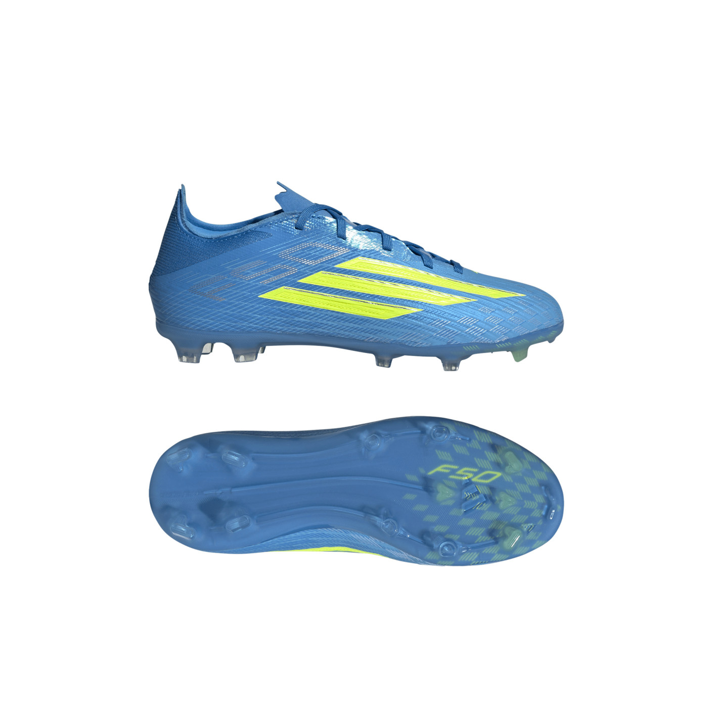adidas F50 Elite Gazon Naturel Chaussures de Foot (FG) Enfants Bleu Néon Jaune