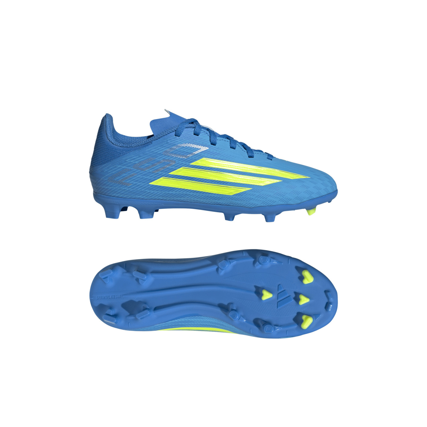 adidas F50 League Gazon Naturel Gazon Artificiel Chaussures de Foot (MG) Enfants Bleu Néon Jaune