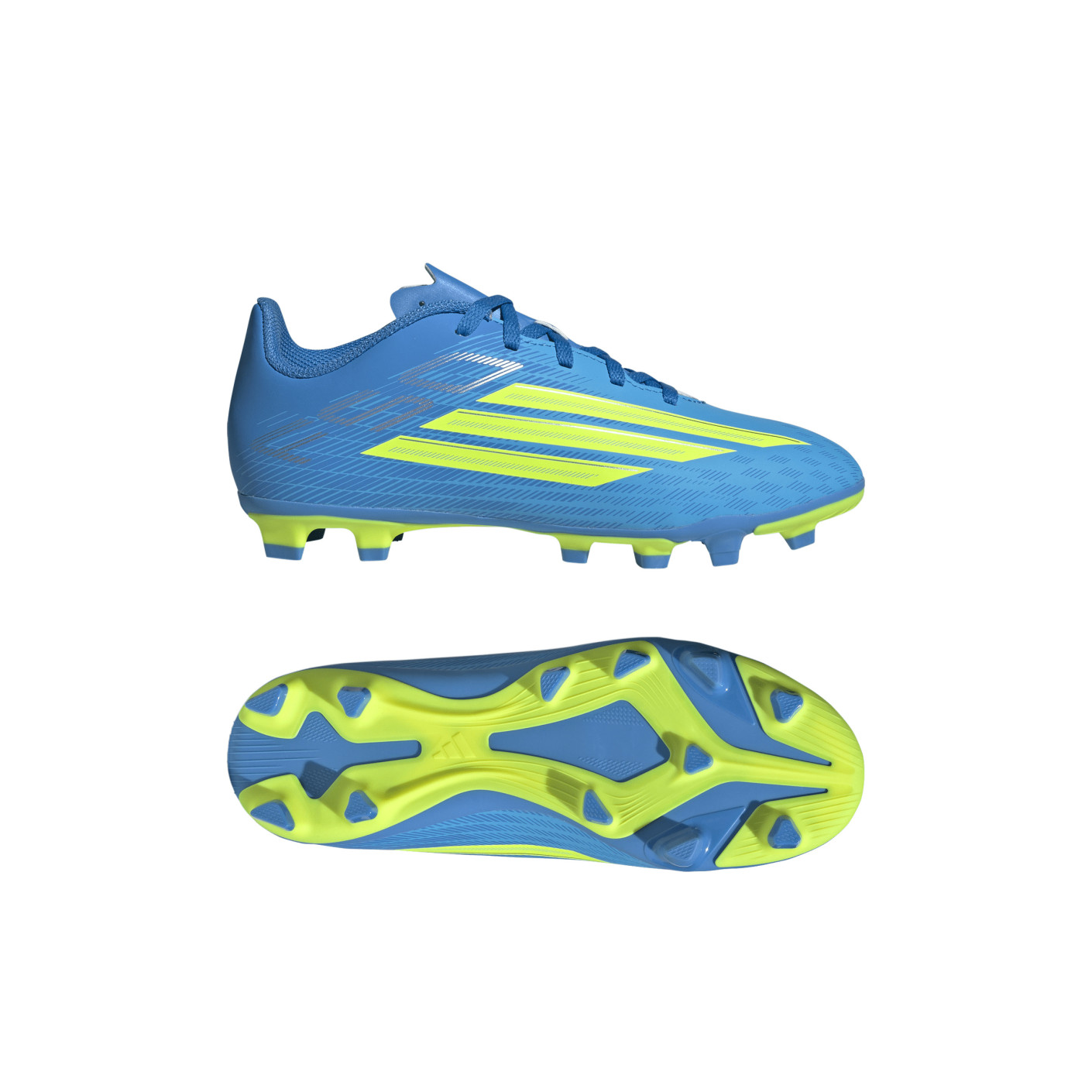 adidas F50 Club Gazon Naturel Gazon Artificiel Chaussures de Foot (MG) Enfants Bleu Néon Jaune