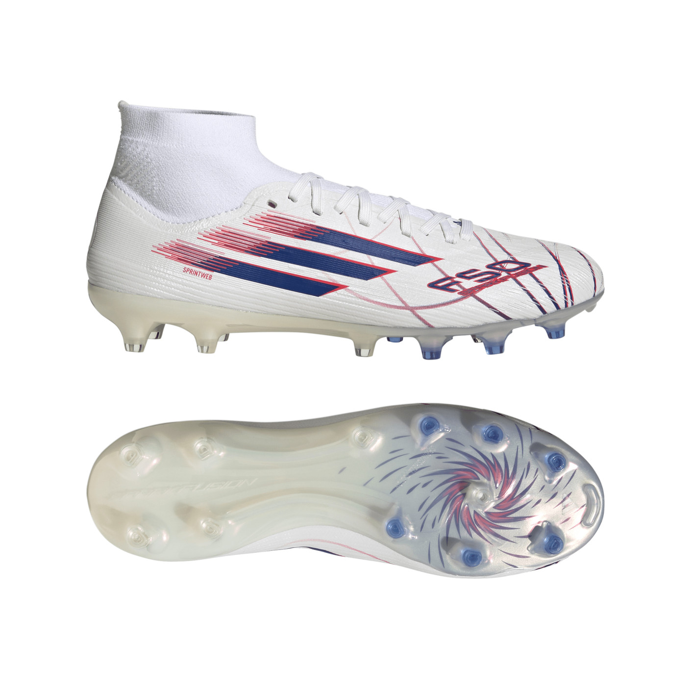 adidas F50 Sparkfusion Pro Gazon Naturel Artificiel Chaussures de Foot (MG) Femmes Blanc Bleu Rouge