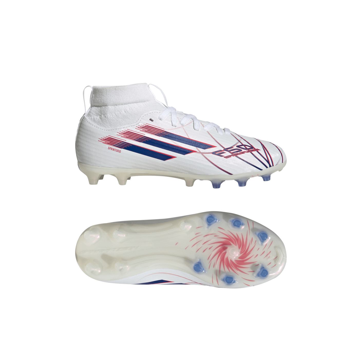 adidas F50 Sparkfusion League Gazon Naturel Artificiel Chaussures de Foot (MG) Enfants Blanc Bleu Rouge