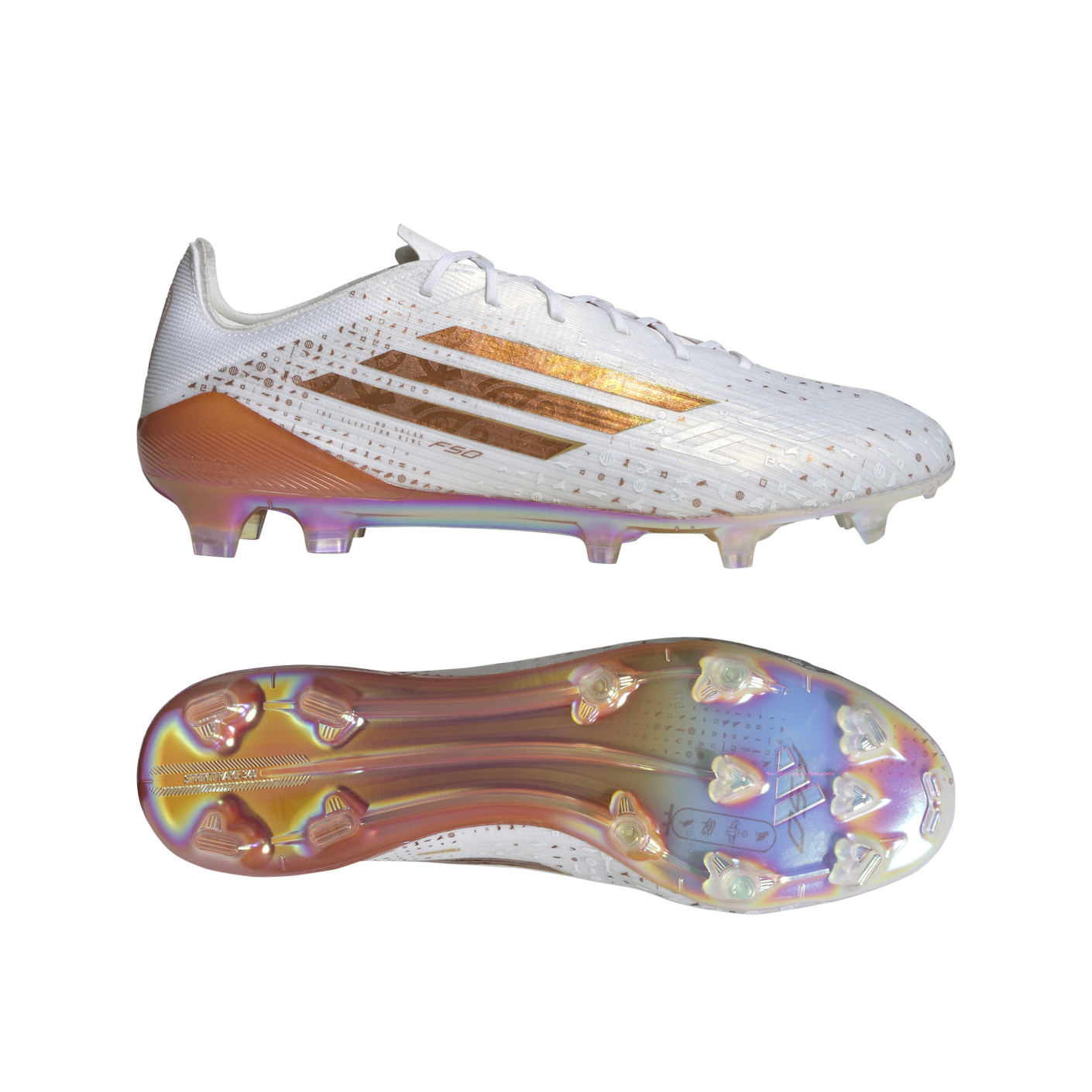 adidas F50 Salah Elite Gazon Naturel Chaussures de Foot (FG) Blanc Doré Orange