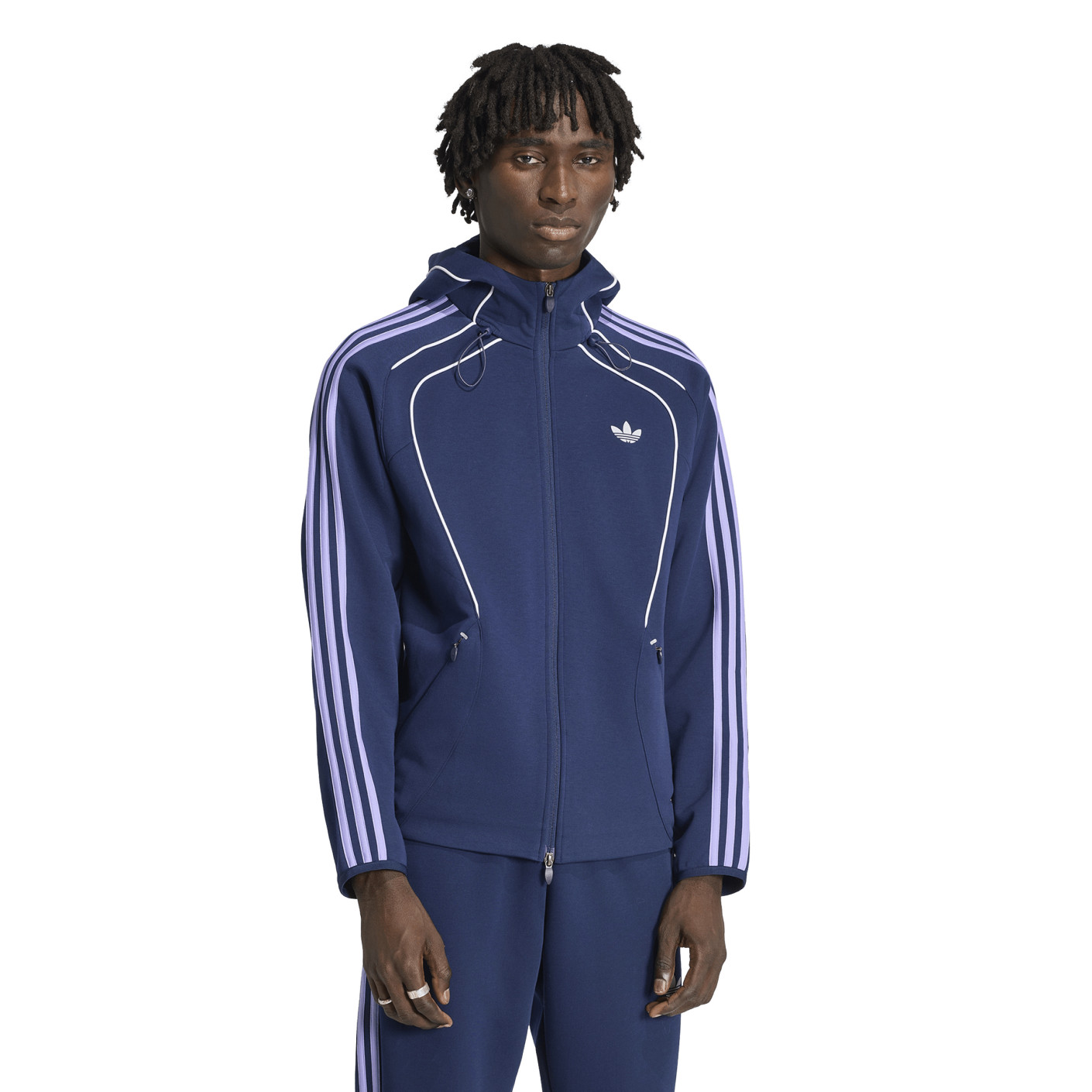 Veste d'entraînement à capuche adidas Spacer bleu foncé violet blanc