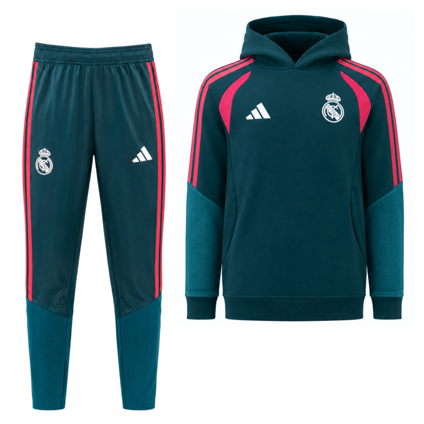 adidas Real Madrid Trainingspak Hooded 2026-2027 Kids Donkergroen Roze Wit