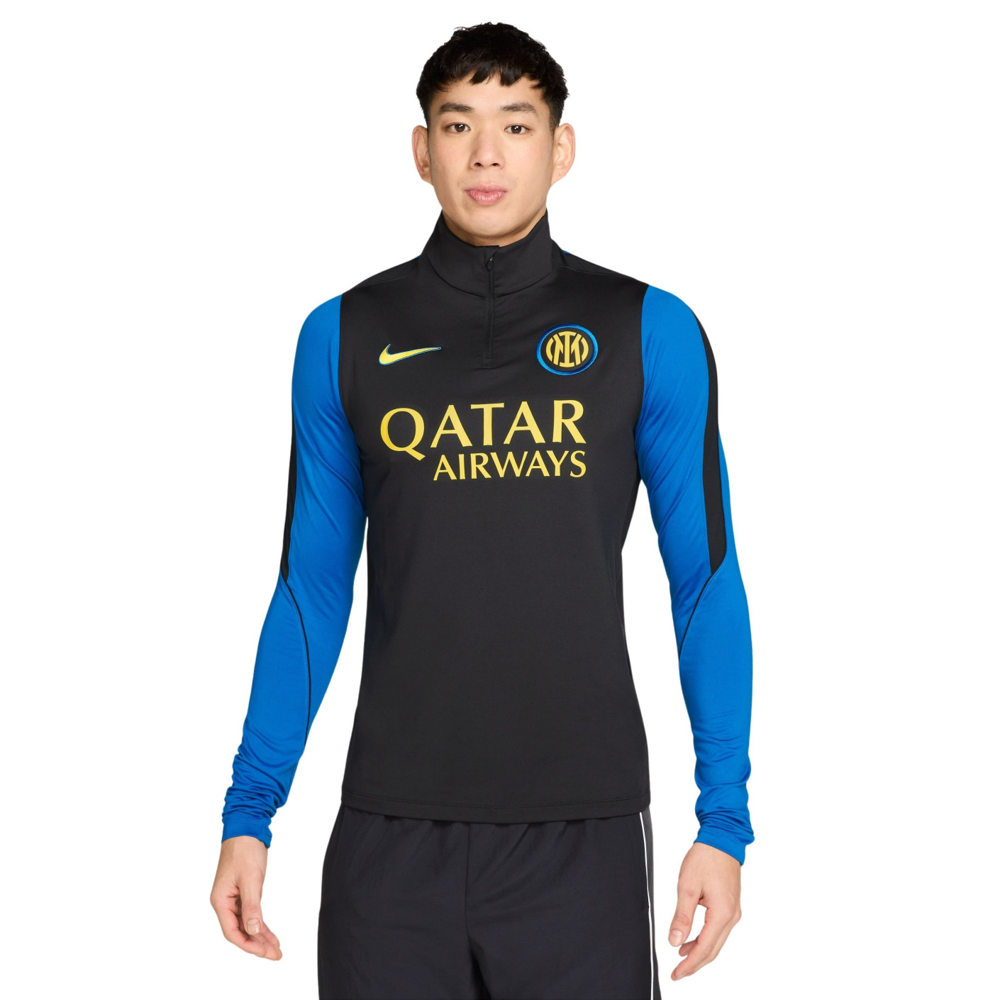 Pull Haut d'Entraînement Nike Inter Milan Strike 1/4-Zip 2026-2027 Noir Bleu Doré Jaune