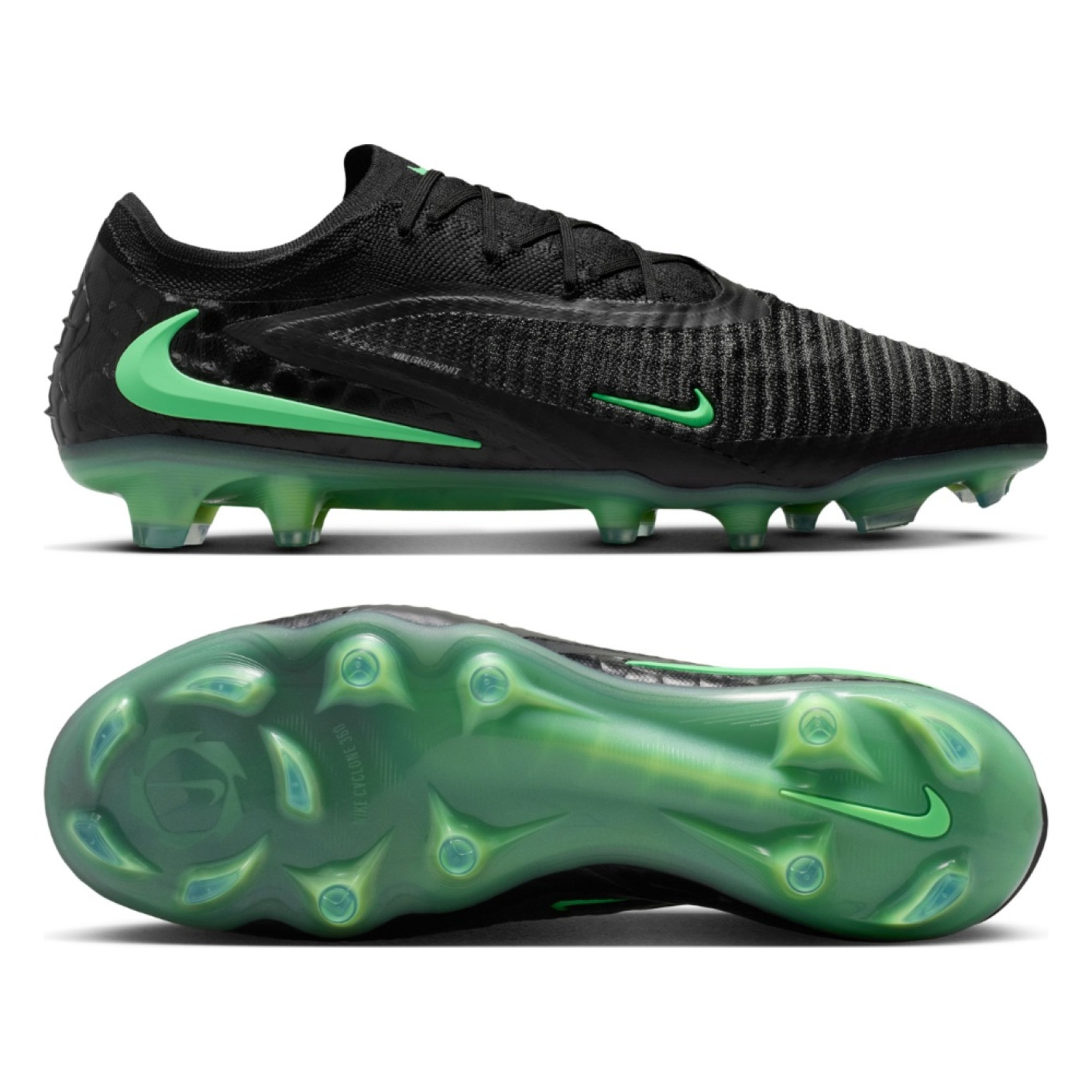 Nike Phantom 6 Low Elite Gazon Naturel Chaussures de Foot (FG) Noir Vert Vif