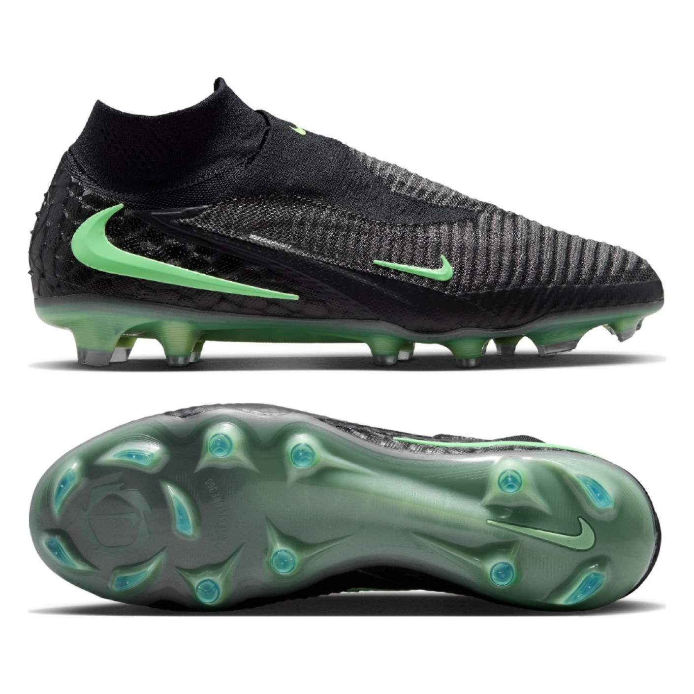 Nike Phantom 6 High Elite Gazon Naturel Chaussures de Foot (FG) Noir Vert Vif