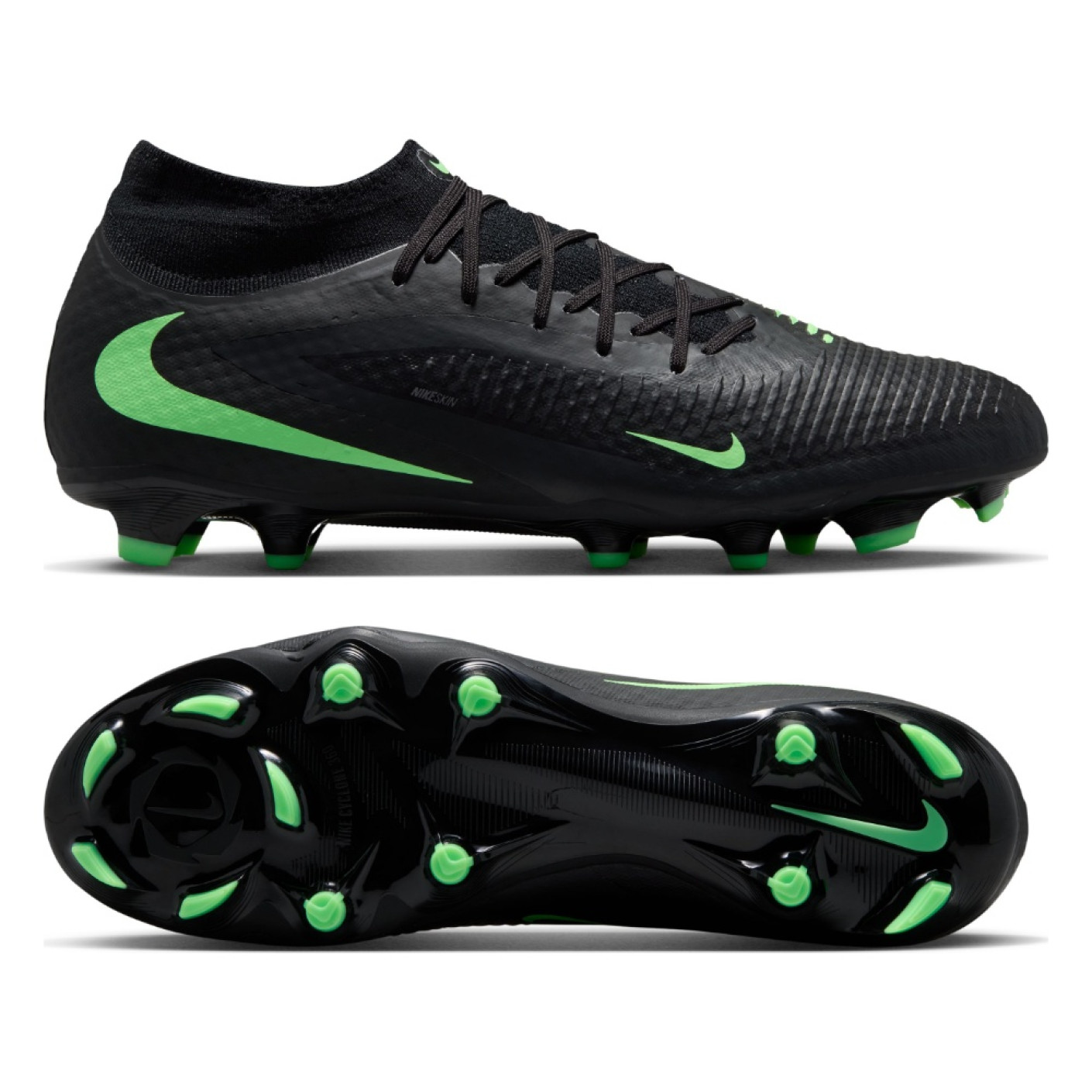Nike Phantom 6 High Academy Gazon Naturel Artificiel Chaussures de Foot (MG) Noir Vert Vif