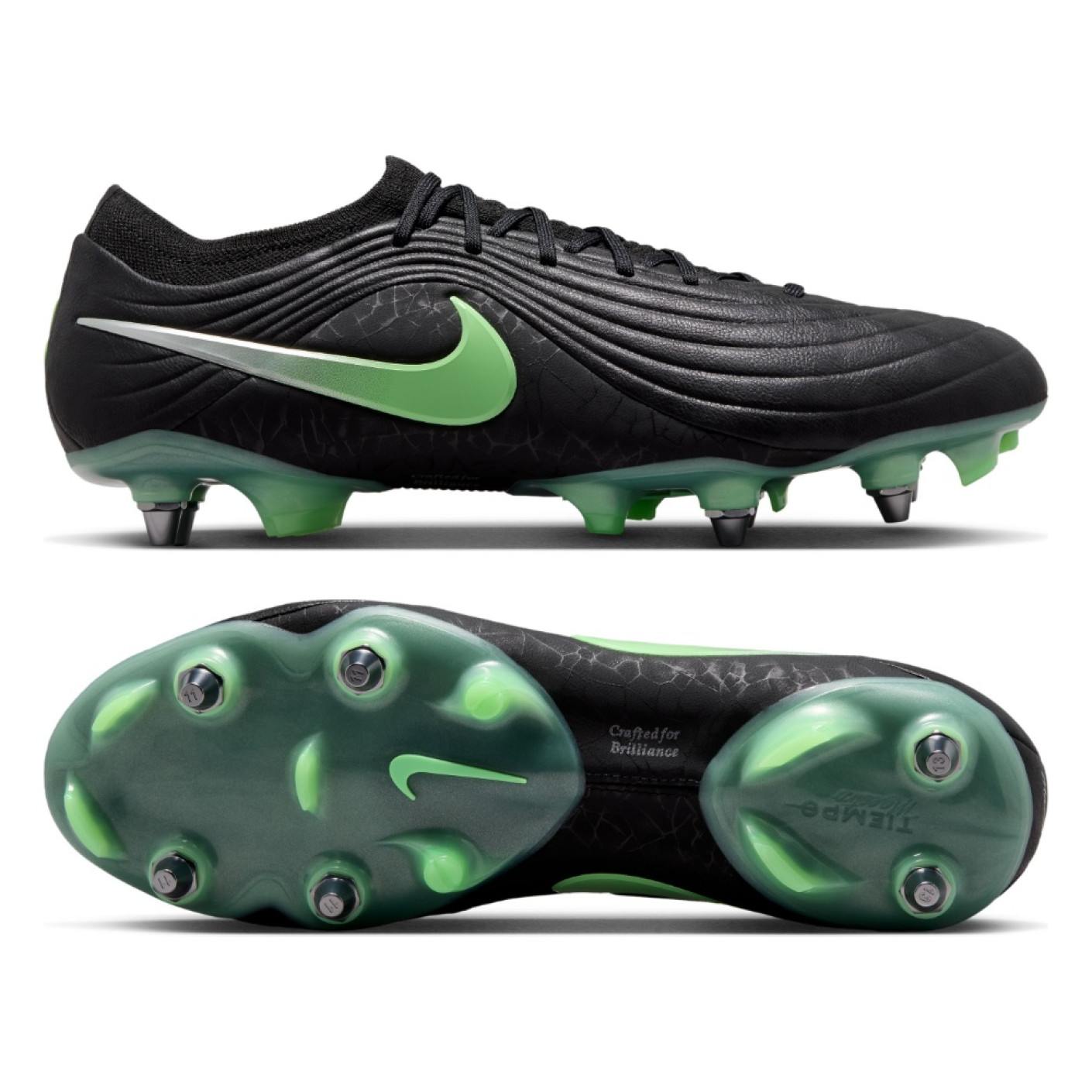 Nike Tiempo Maestro Elite Crampons Vissés Chaussures de Foot (SG) Noir Vert Vif Gris Argenté