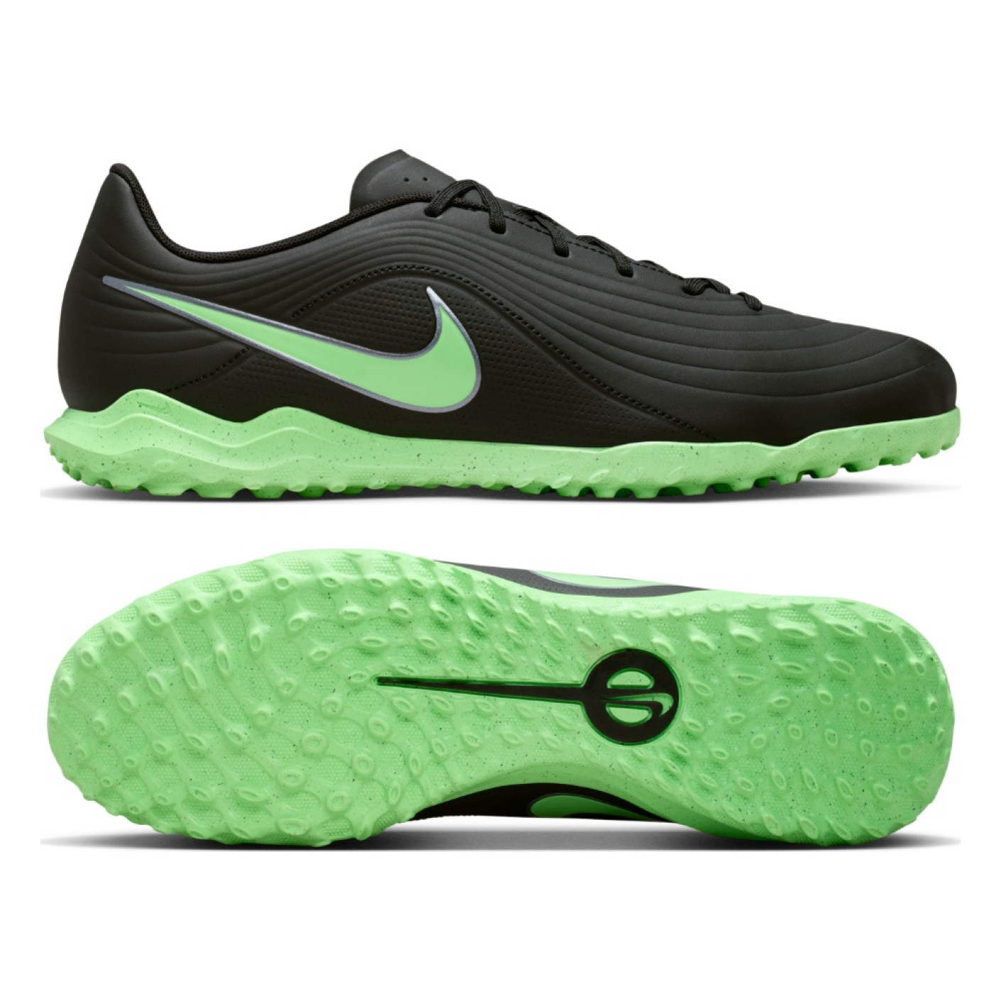 Nike Tiempo Maestro Club Turf Chaussures de Foot (TF) Noir Vert Vif Gris Argenté