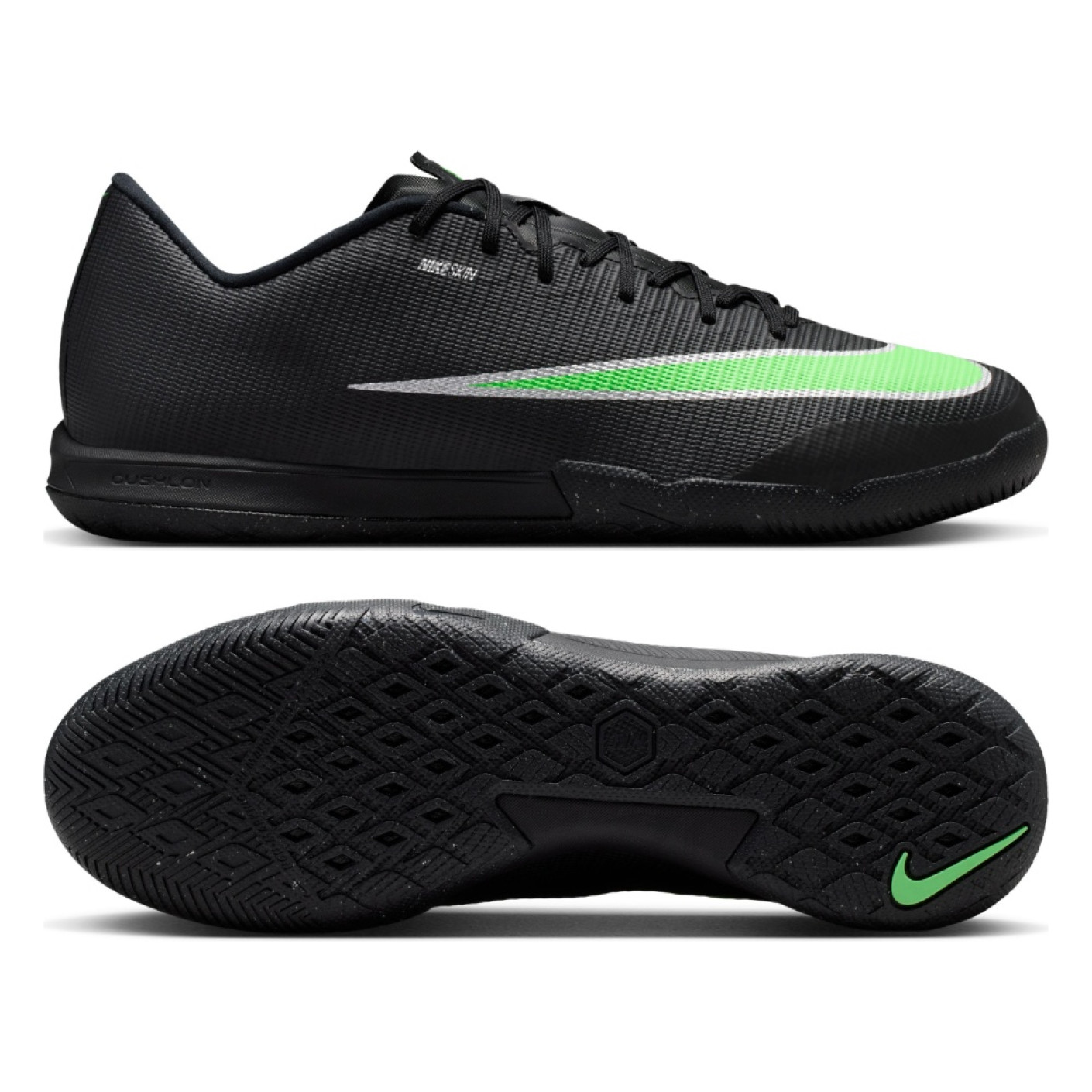 Nike Mercurial Vapor 17 Academy Chaussures de Foot en Salle (IN) Noir Vert Vif Gris Argenté