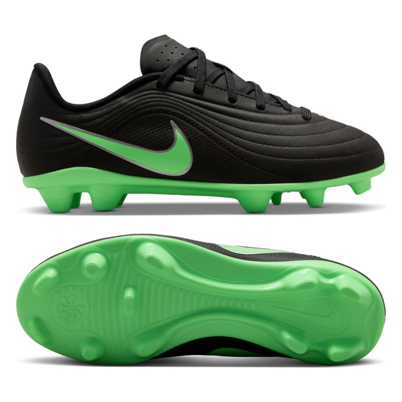 Nike Tiempo Maestro Club Gazon Naturel Artificiel Chaussures de Foot (MG) Enfants Noir Vert Vif Gris Argenté