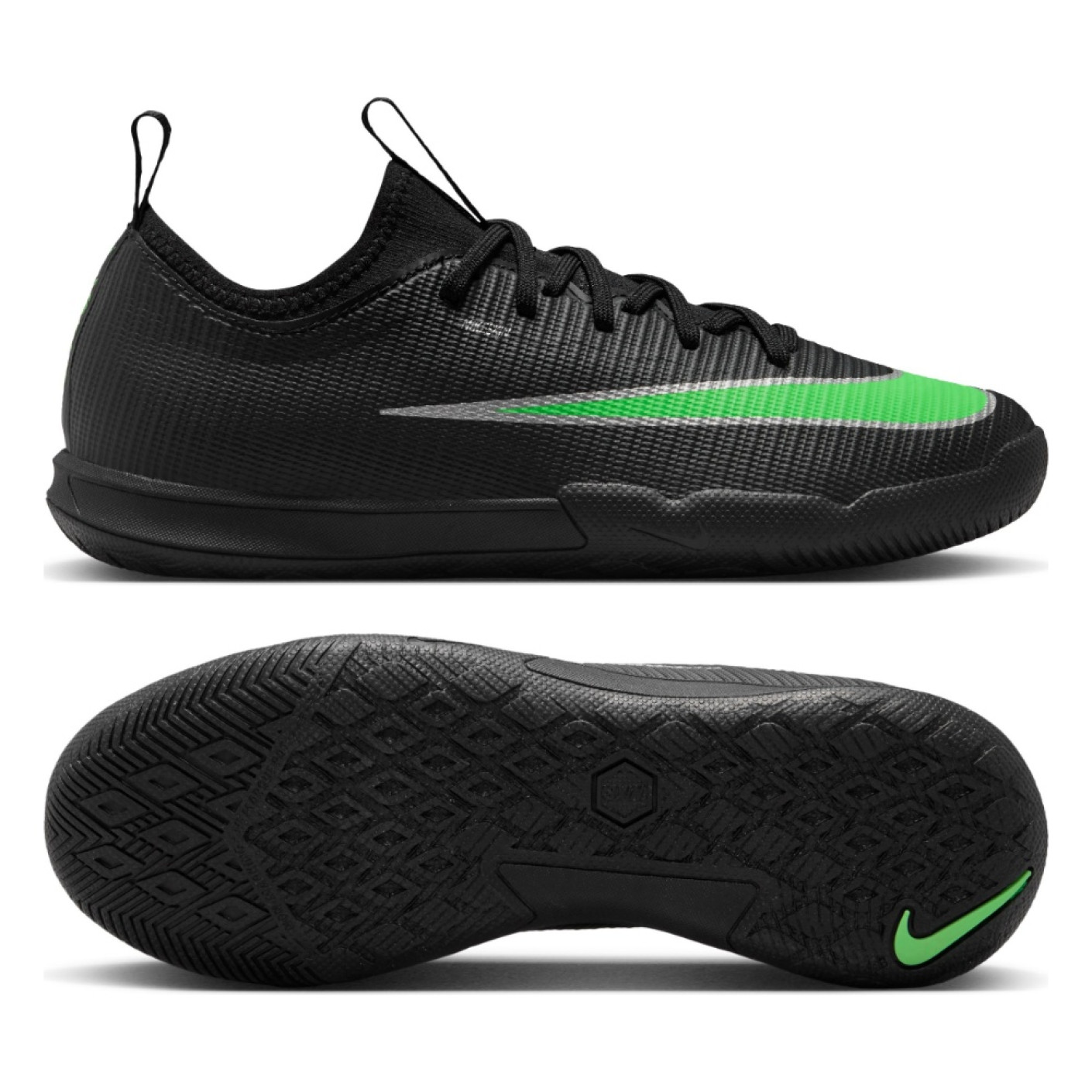 Nike Mercurial Vapor 17 Academy Chaussures de Foot en Salle (IN) Enfants Noir Vert Vif Gris Argenté