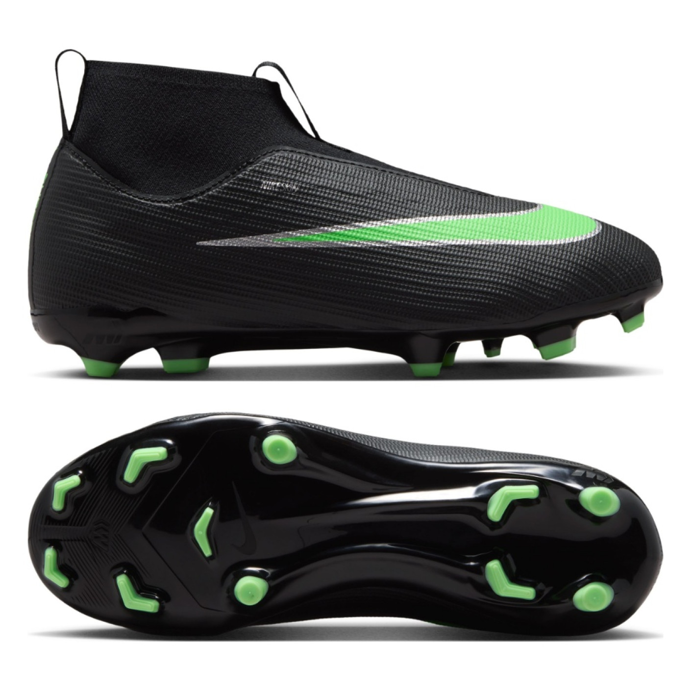 Nike Zoom Mercurial Superfly 11 Academy Gazon Naturel Artificiel Chaussures de Foot (MG) Enfants Noir Vert Vif Gris Argenté