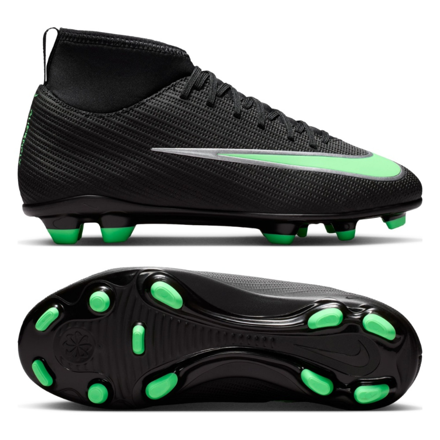 Nike Zoom Mercurial Superfly 11 Club Gazon Naturel Artificiel Chaussures de Foot (MG) Enfants Noir Vert Vif Gris Argenté