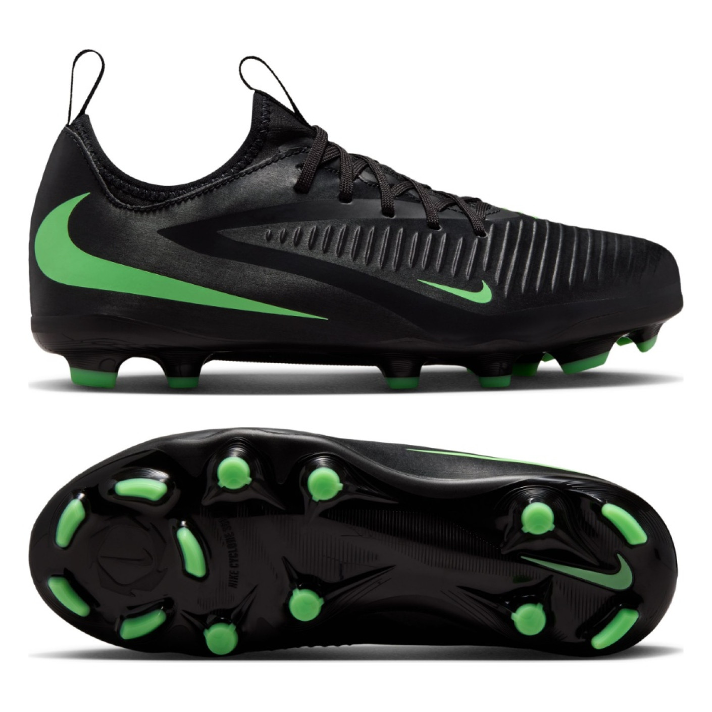 Nike Phantom 6 Low Academy Gazon Naturel Artificiel Chaussures de Foot (MG) Enfants Noir Vert Vif