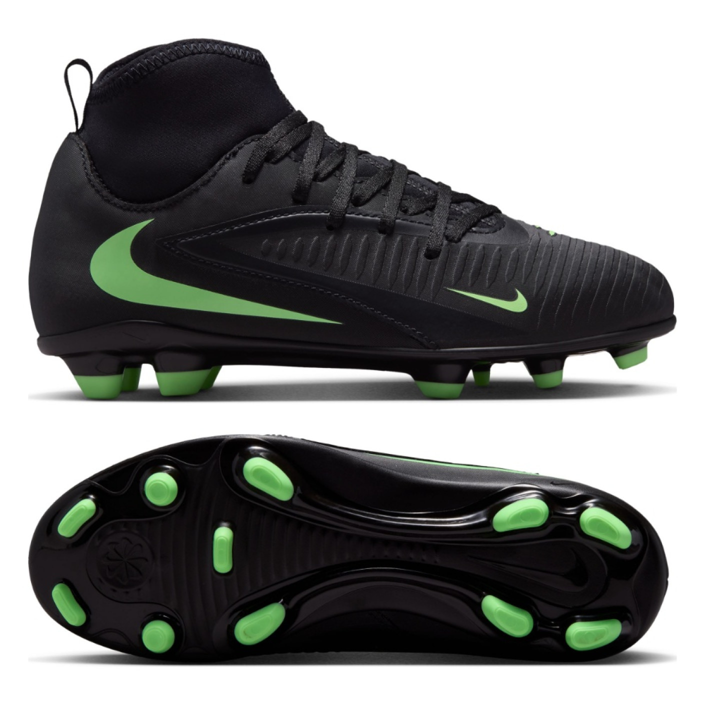 Nike Phantom 6 High Club Gazon Naturel Artificiel Chaussures de Foot (MG) Enfants Noir Vert Vif