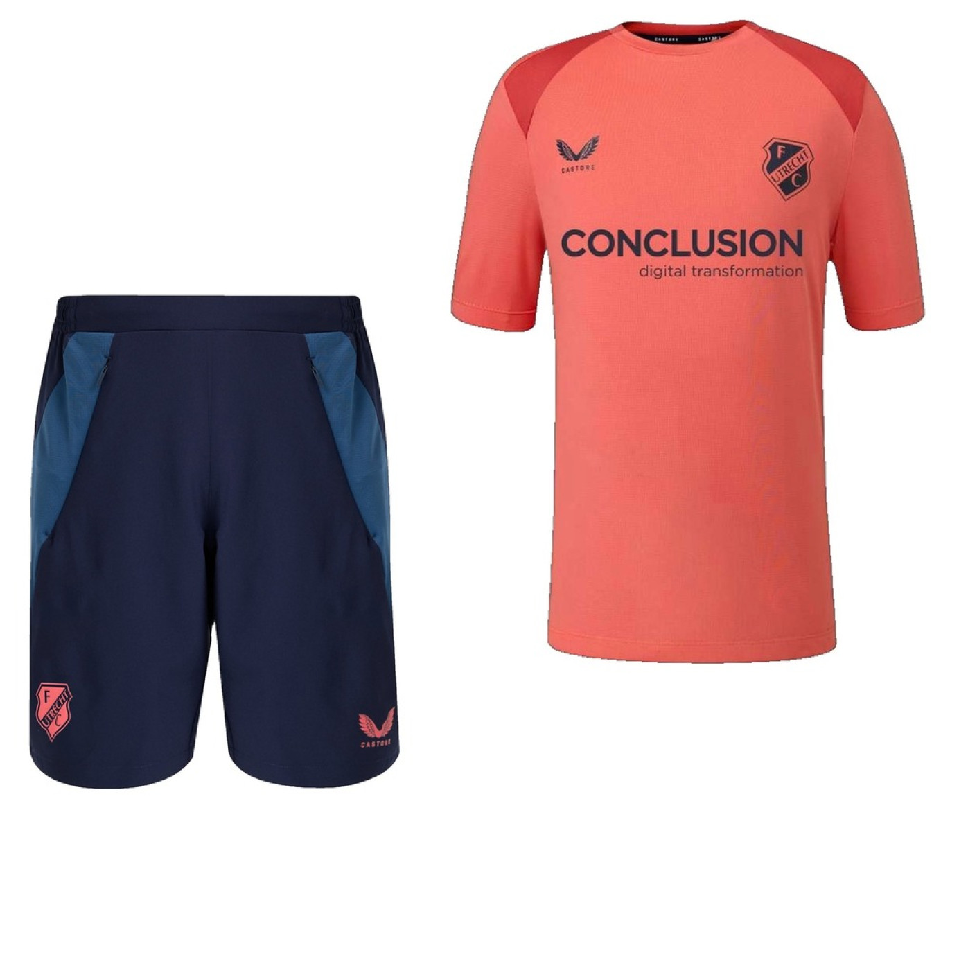 Kit d'entraînement Castore FC Utrecht 2026-2027 pour Enfants, rouge clair, bleu foncé