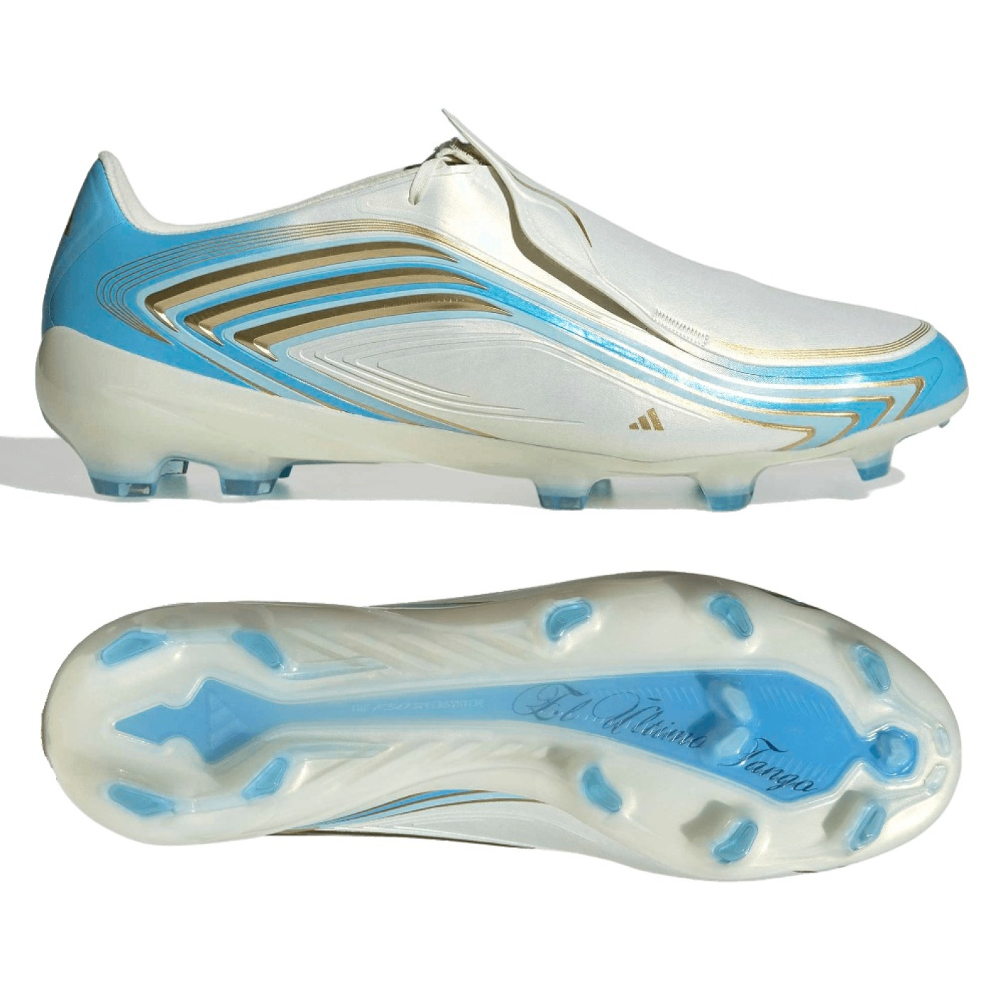 adidas F50 Messi Pro Gazon Naturel Chaussures de Foot (FG) Blanc Bleu Clair Doré