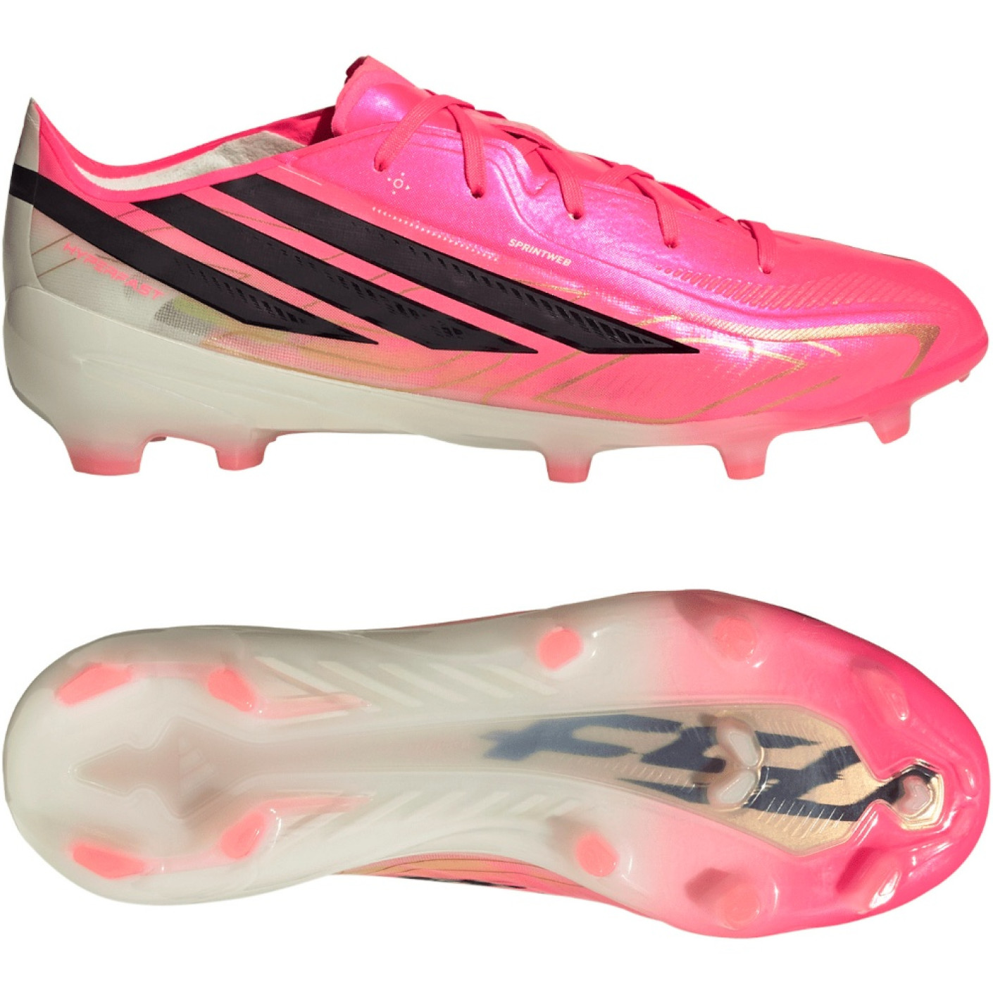 adidas F50 Hyperfast Elite Gazon Naturel Chaussures de Foot (FG) Enfants Rose Vif Noir Doré Blanc