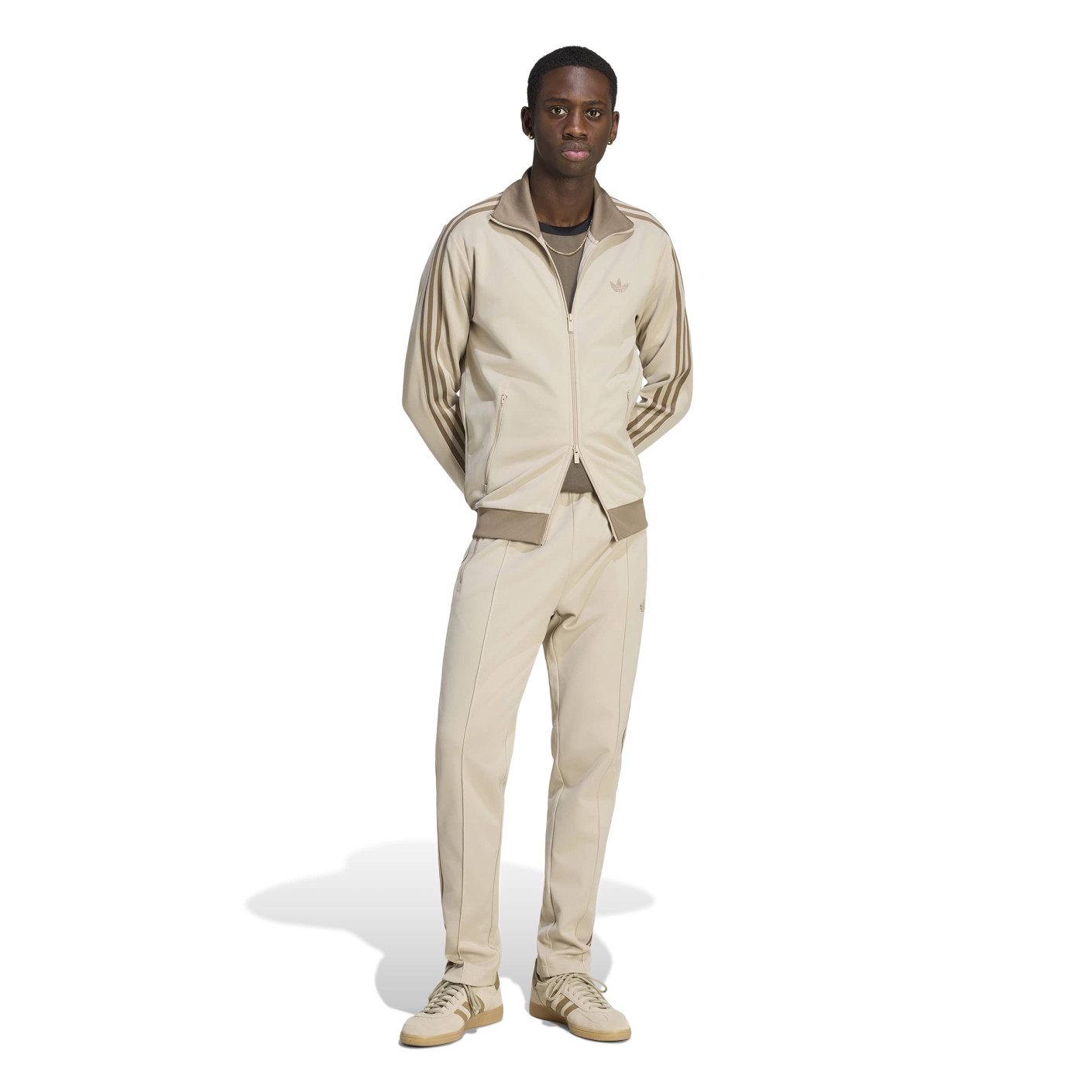 Survêtement classique adidas à fermeture éclair intégrale, beige et marron