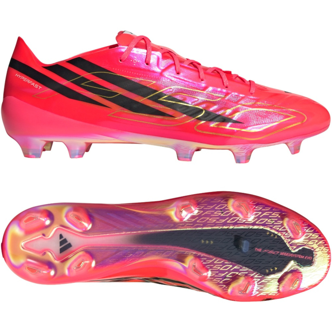 adidas F50 Hyperfast EVO Gras Voetbalschoenen (FG) Felroze Zwart Goud Wit