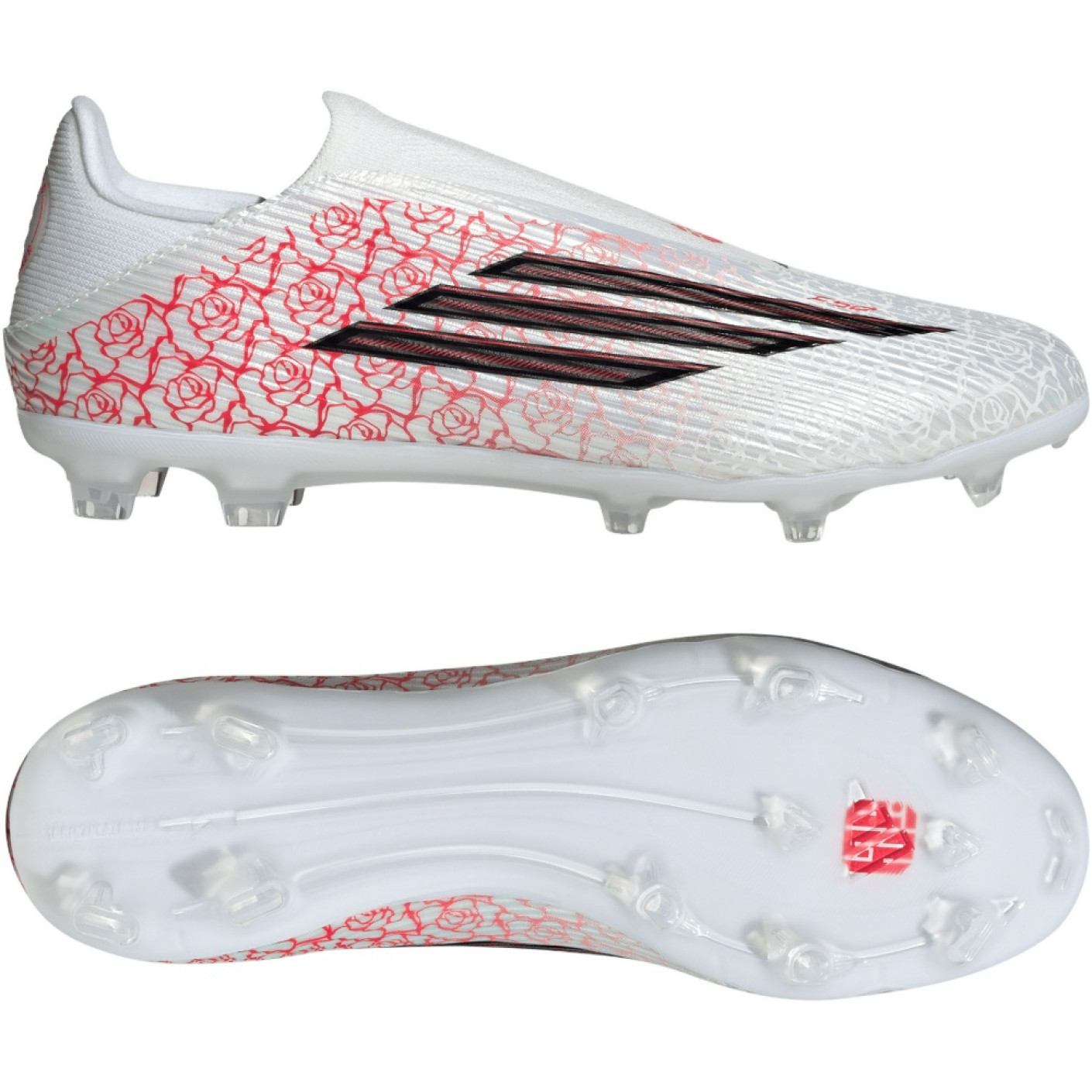 adidas F50 Lamine Yamal League Sans Lacets Gazon Naturel Artificiel Chaussures de Foot (MG) Blanc Rouge Vif Noir