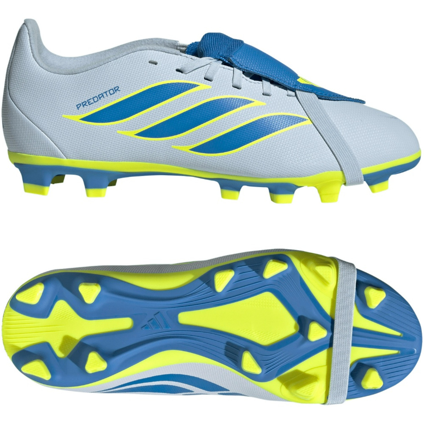 adidas Predator Club FT Gazon Naturel Artificiel Chaussures de Foot (MG) Enfants Bleu Clair Bleu Jaune