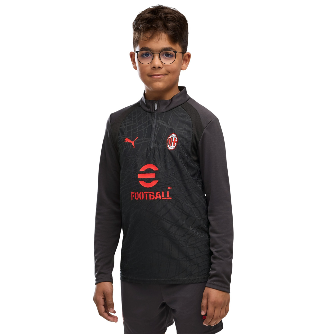 PUMA AC Milan Trainingstrui 1/4-Zip 2026-2027 Kids Donkergrijs Rood
