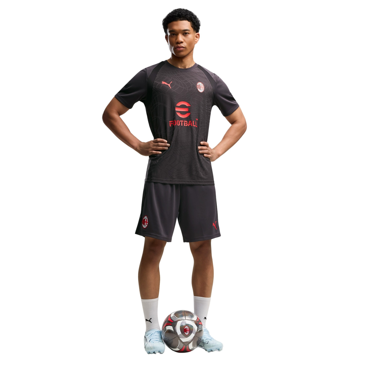 Kit d'entraînement PUMA AC Milan 2026-2027 gris foncé rouge