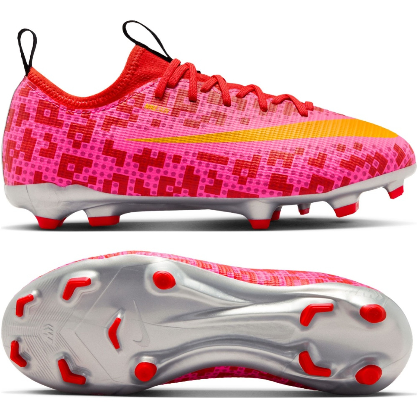 Nike Mercurial Vapor 17 Academy x LEGO® Gazon Naturel Chaussures de Foot (FG) Enfants Rouge Rose Orange